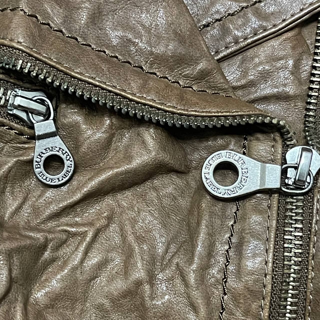 Vintage Burberry Blue Label Nova Check Leather Rider Jacket