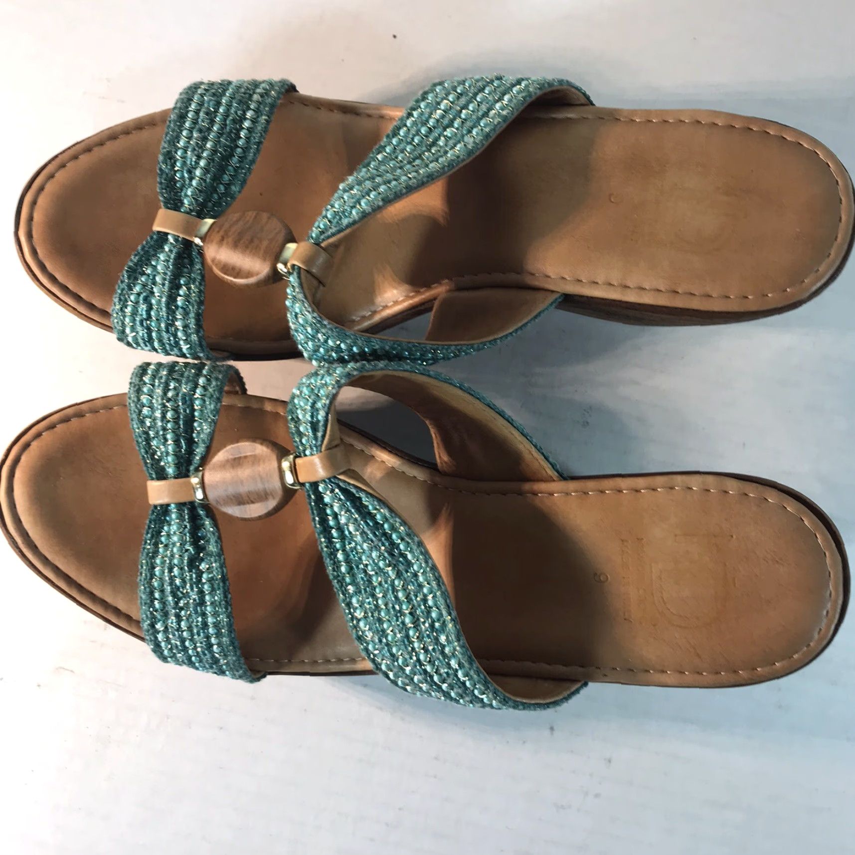 Vintage VINTAGE New Directions Wedges Shoes Women's Brown Turquoise Leather Beaded 4in Heel Italy Size US 9 / IT 39 - 2 Thumbnail