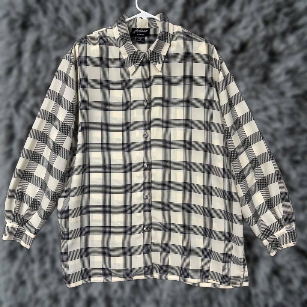 Vintage VINTAGE Milano Shirt Women 1X Plus Plaid Black Cream 90s Preppy Button-Up Long Sleeve Casual Vintage Size XL / US 12-14 / IT 48-50 - 1 Thumbnail
