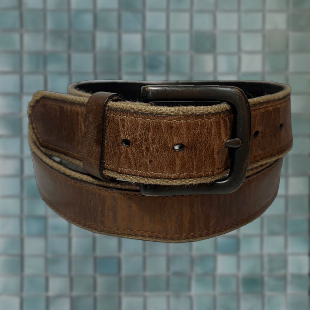Vintage VINTAGE BILL ADLER Belt Brown Leather Canvas Trim Size 40 Mens Belt Brown 40 1.5” W 45” L 40 Mens Size 40 - 1 Thumbnail
