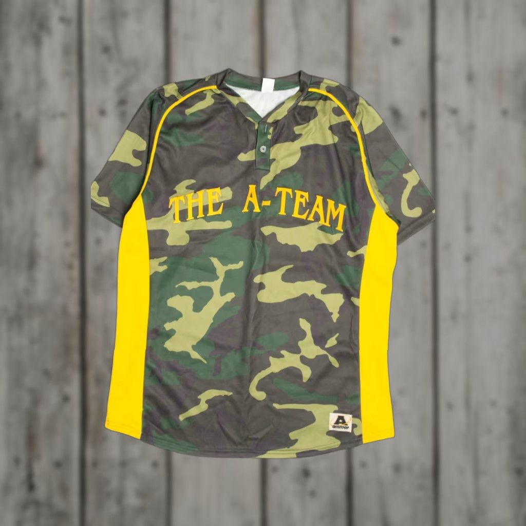 X-LARGE VINTAGE Ammer Athletic Wear The A-Team Camouflage Baseball Jersey X-Large Green T-Shirt Adult Unisex Mens Womens Boys Girls Size US XL / EU 56 / 4 - 1 Thumbnail