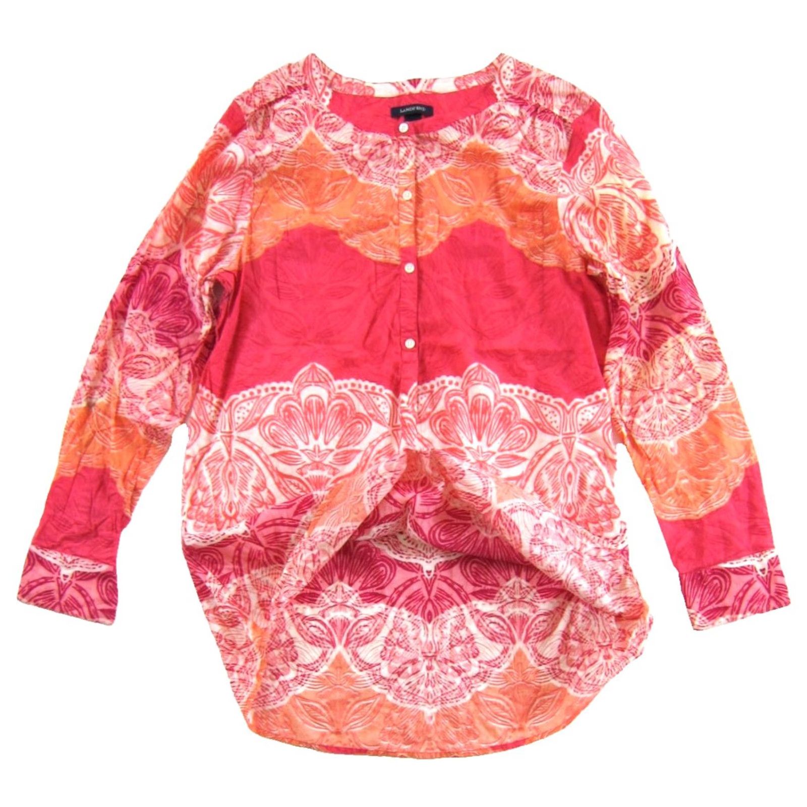 Lands' End Lands' End Blouse 100% Cotton Pink Orange Floral Pocket Long Sleeve Tunic 14 Size XL / US 12-14 / IT 48-50 - 5 Thumbnail