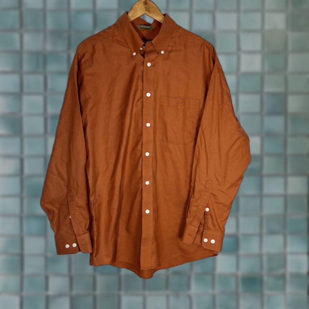 Orvis VINTAGE Orvis Men’s Orange Houndstooth Long Sleeve Shirt L Cotton 100% Button-Up Mens Regular Large Orange Size US L / EU 52-54 / 3 - 1 Thumbnail