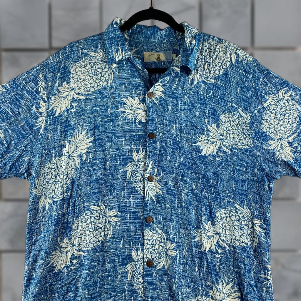 Vintage High Surf Hawaiian Shirt Mens XL Blue Pineapple Button Up Wooden Buttons Rayon Size US XL / EU 56 / 4 - 1 Thumbnail