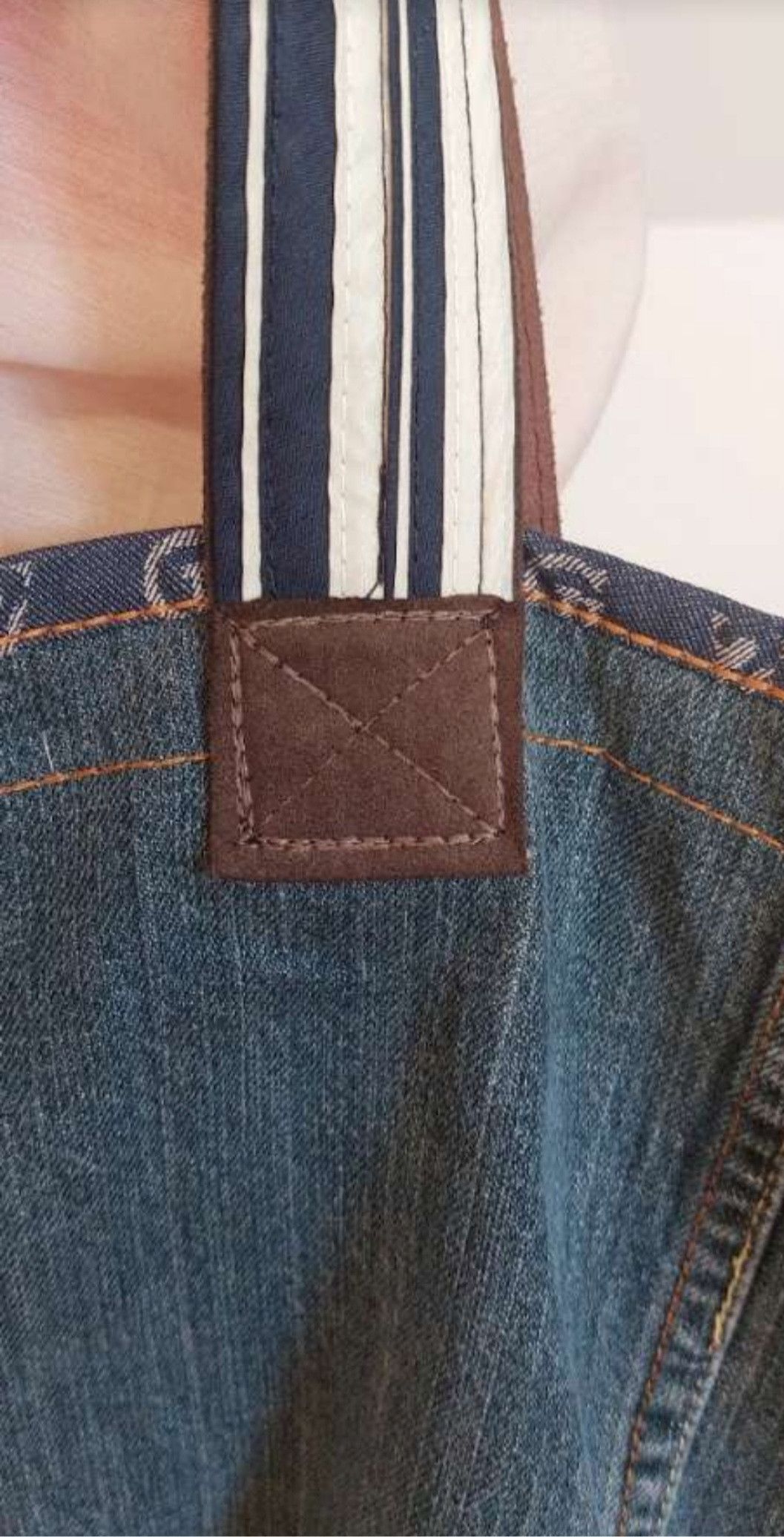 Handmade Heavy Denim Tote with Leather Belt Straps Size ONE SIZE - 3 Thumbnail