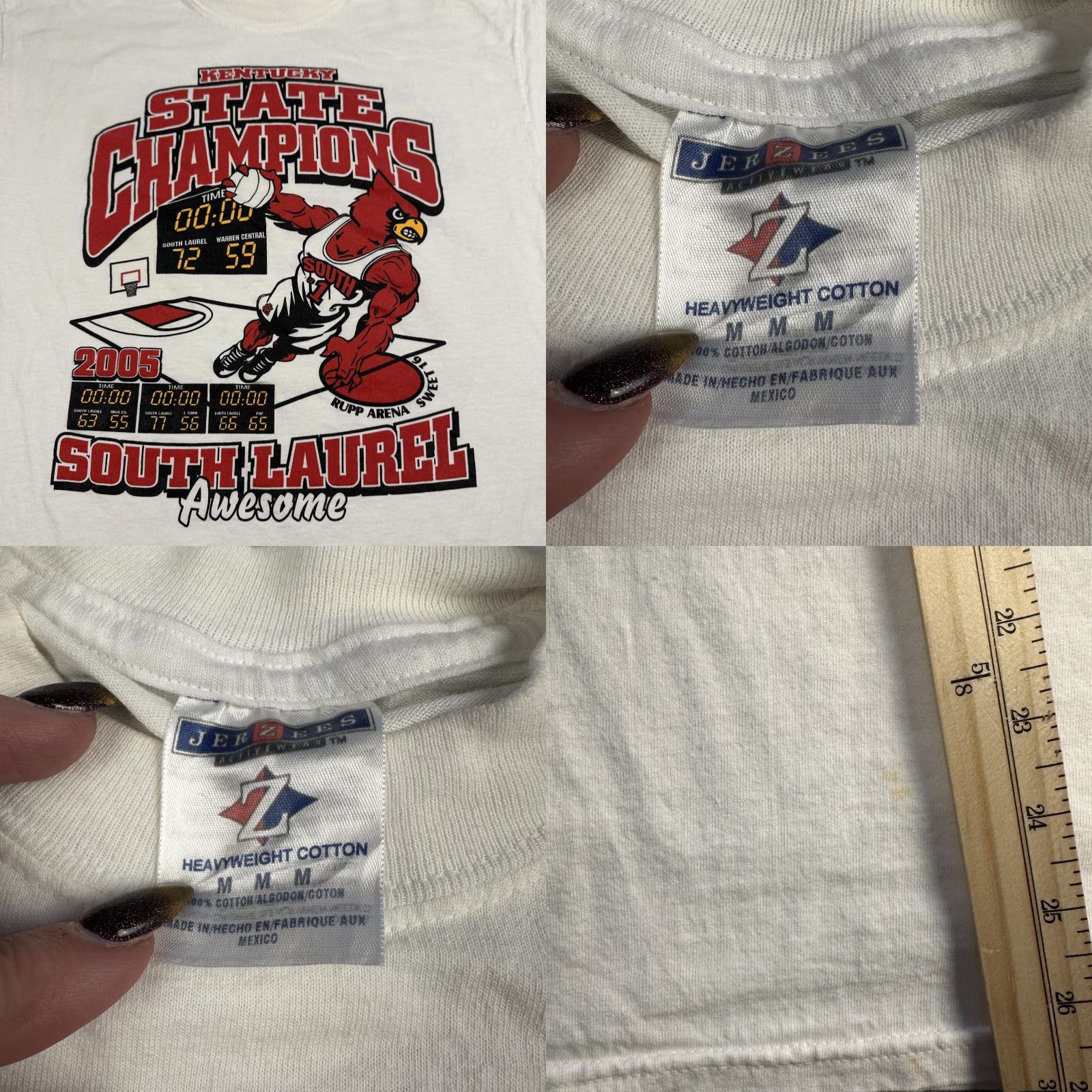 Jerzees VINTAGE South Laurel State Champs Shirt Mens M White Graphic Print 2005 Kentucky State Champions Basketball Size US M / EU 48-50 / 2 - 8 Thumbnail