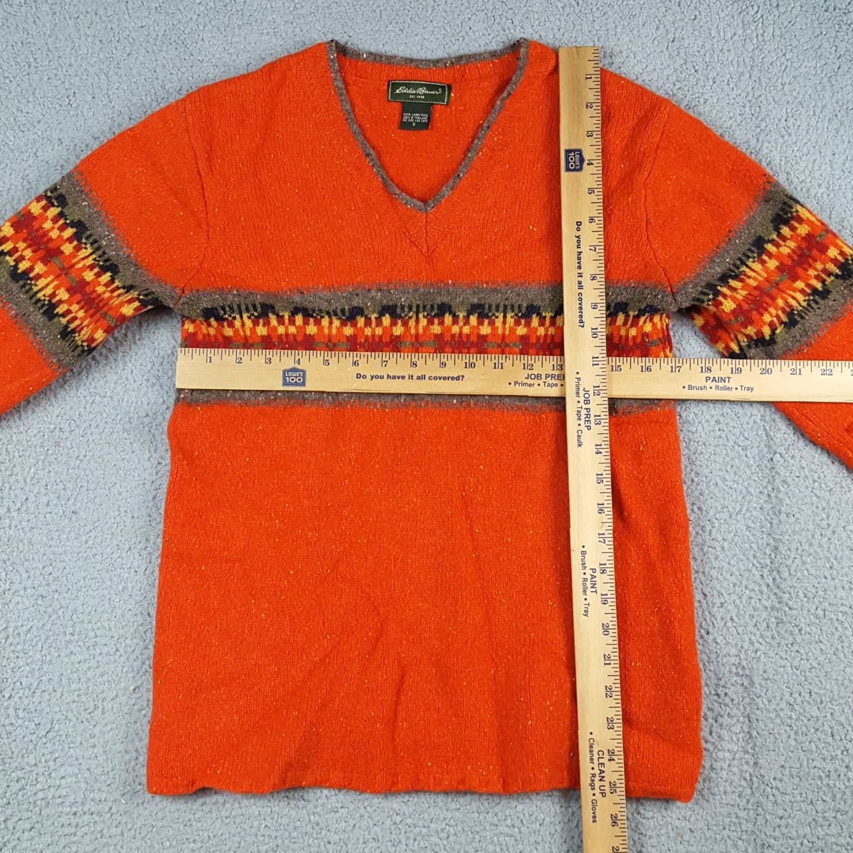 Eddie Bauer VINTAGE Eddie Bauer 100% Lambs Wool Aztec V-Neck Women's Size S Knit Pullover Sweater Orange Knit Pullover 90s Southwestern Womens Size S / US 4 / IT 40 - 6 Thumbnail