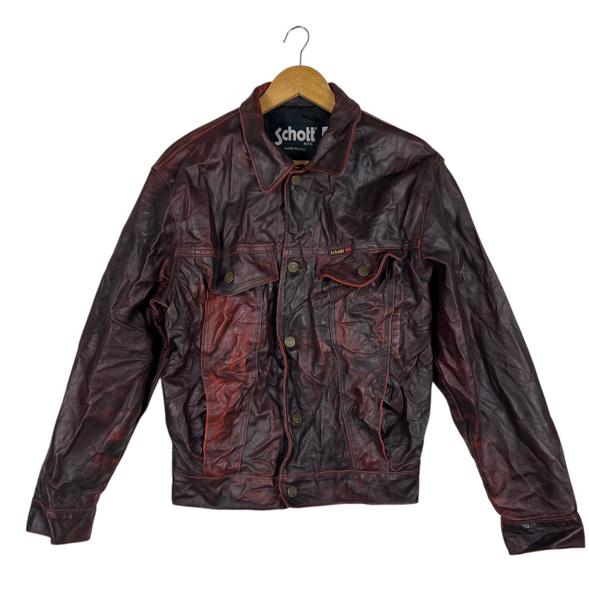 Schott 🔥 Vintage Schott Scartish Wrinkle Leather Jacket made In Usa Size US S / EU 44-46 / 1 - 3 Thumbnail