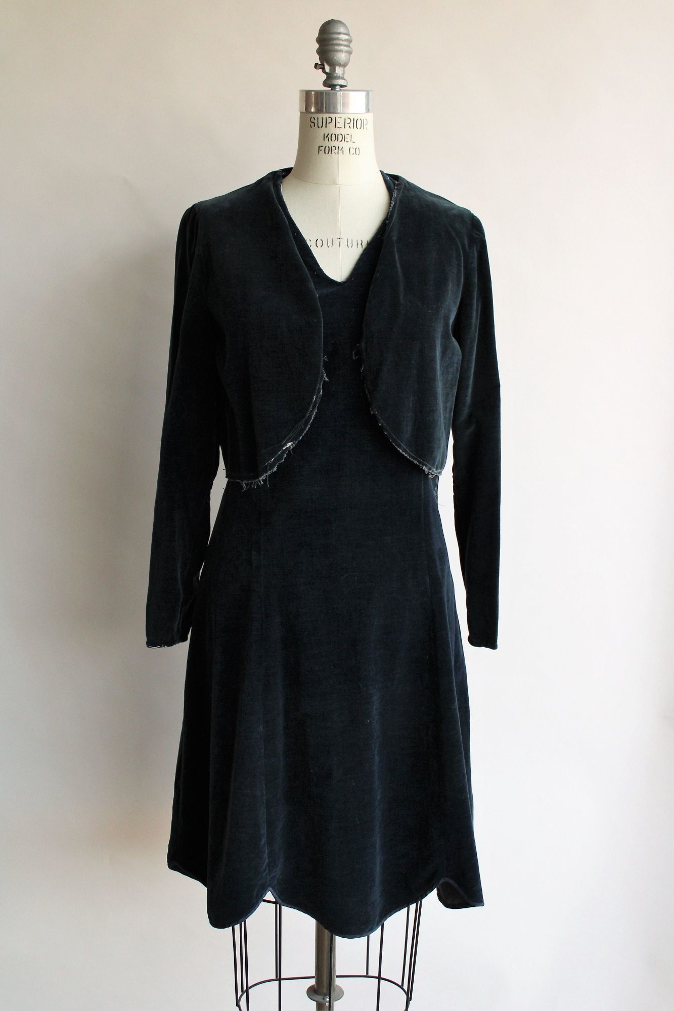 Vintage Vintage 1920s Dress with Jacket/ Navy Blue Cotton Velvet Day Size S / US 4 / IT 40 - 9 Thumbnail