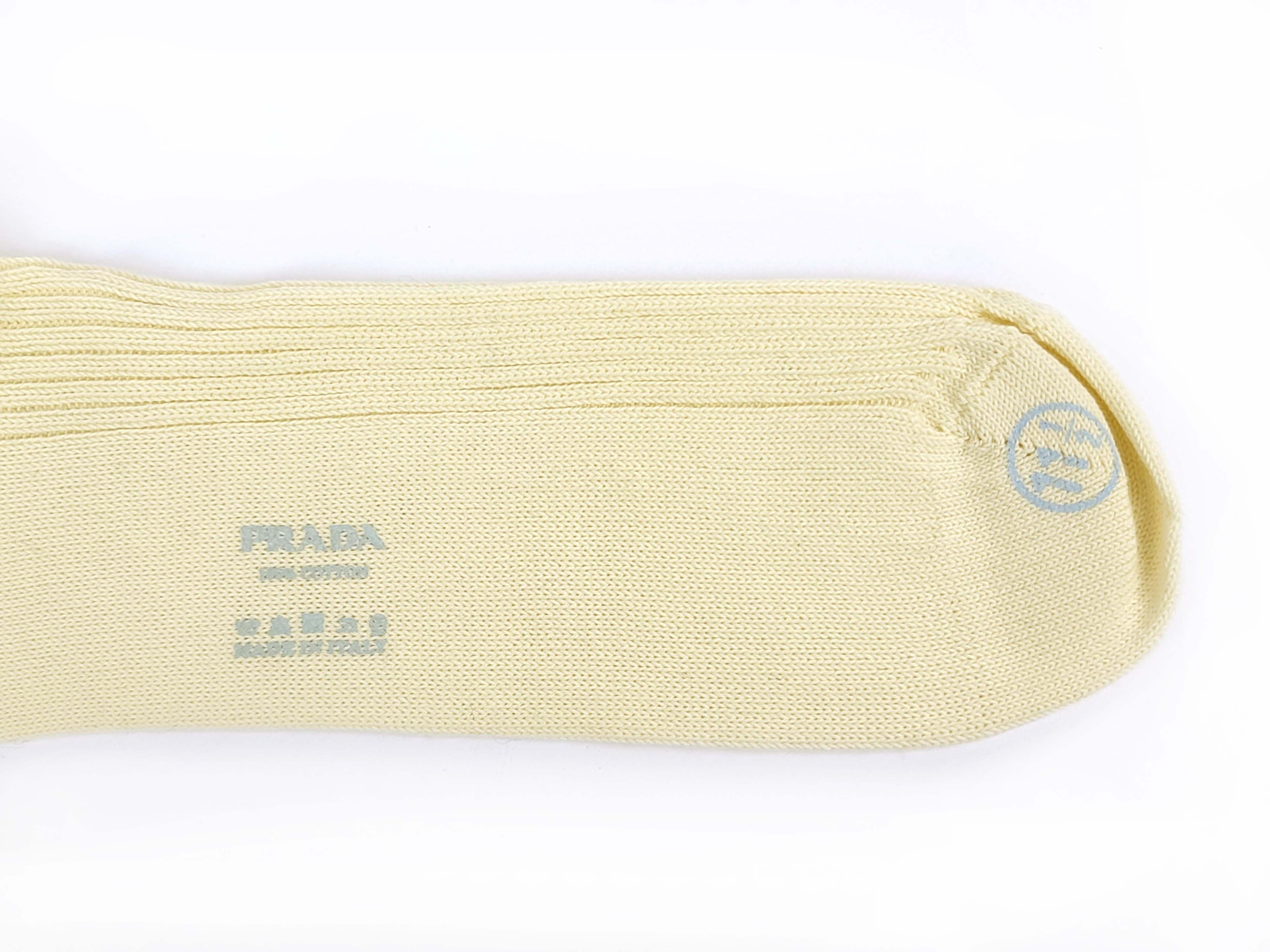 Prada Cream Yellow Striped Top Ribbed Knit Cotton Socks Size ONE SIZE - 4 Thumbnail
