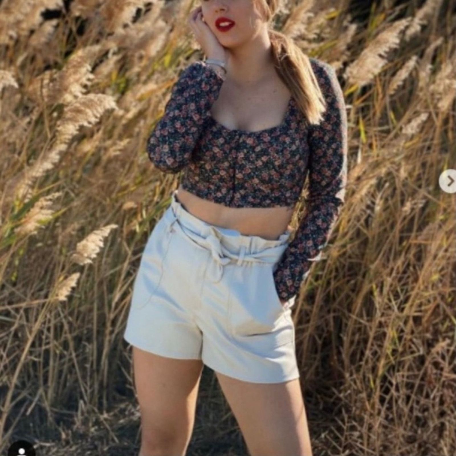 Zara Zara floral detail long sleeve corset crop top size Small Size S / US 4 / IT 40 - 1 Thumbnail