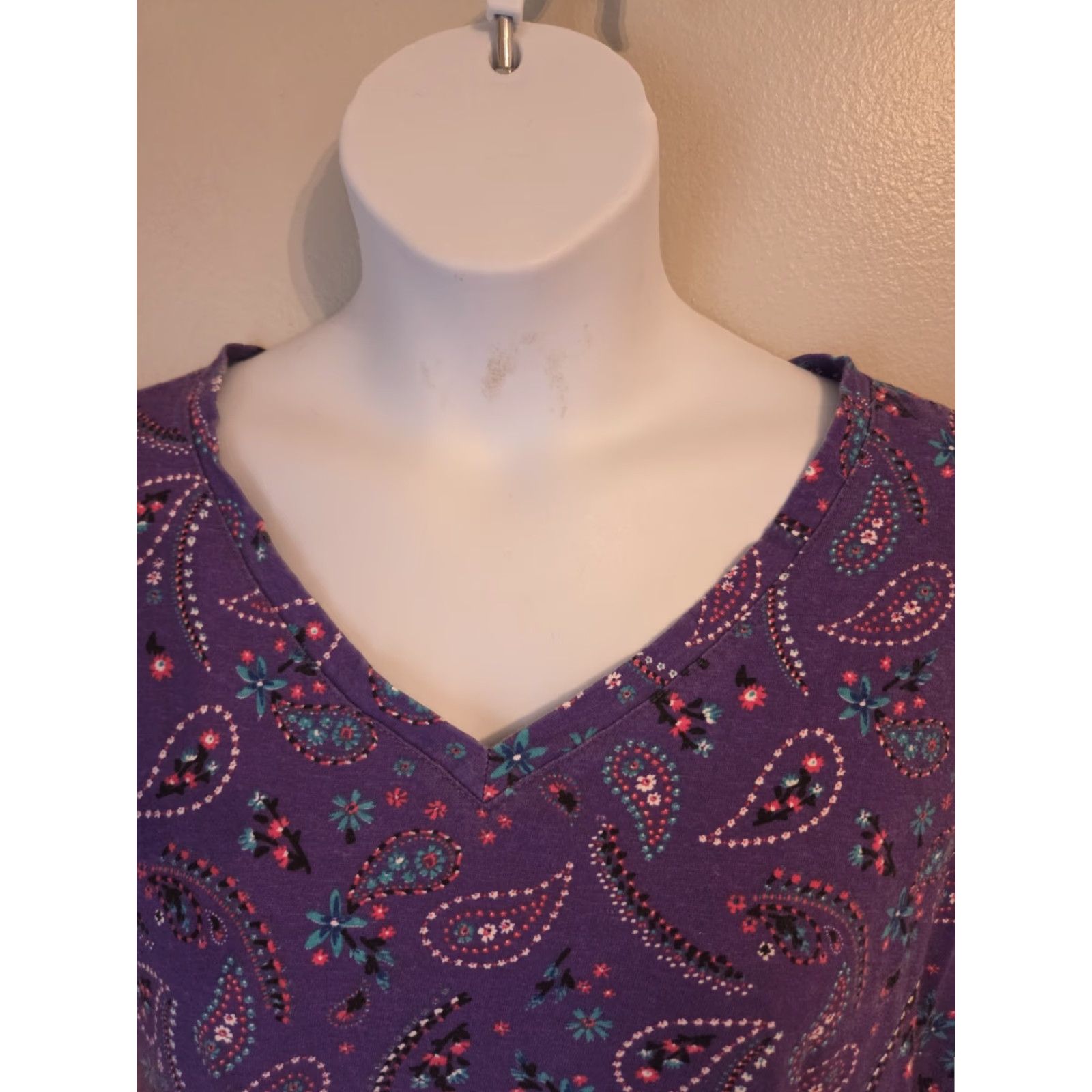 Vintage Woman Within Purple Paisley Floral Print Long Sleeve Casual Top Shirt 1X Womens Size XL / US 12-14 / IT 48-50 - 2 Thumbnail