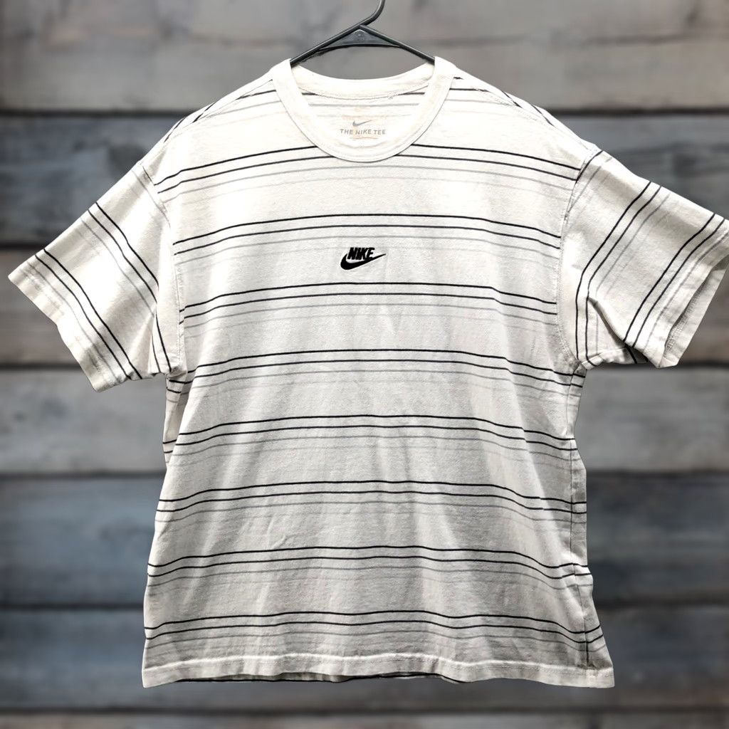 Nike Nike Sportswear NSW Striped Tee Mens M White Black Short Sleeve Cotton Crewneck Size US 31 - 1 Thumbnail
