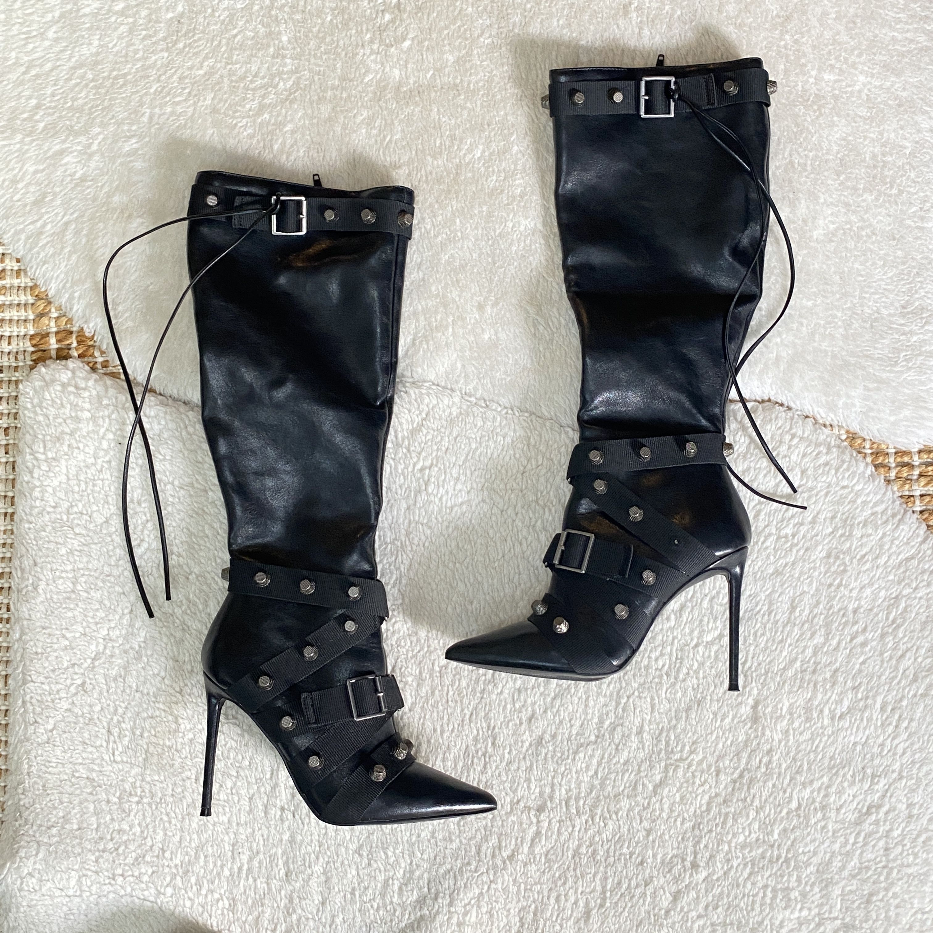 Steve Madden Steve Madden Black Faux Leather Strappy Studded Boots Size US 7.5 / IT 37.5 - 9 Thumbnail