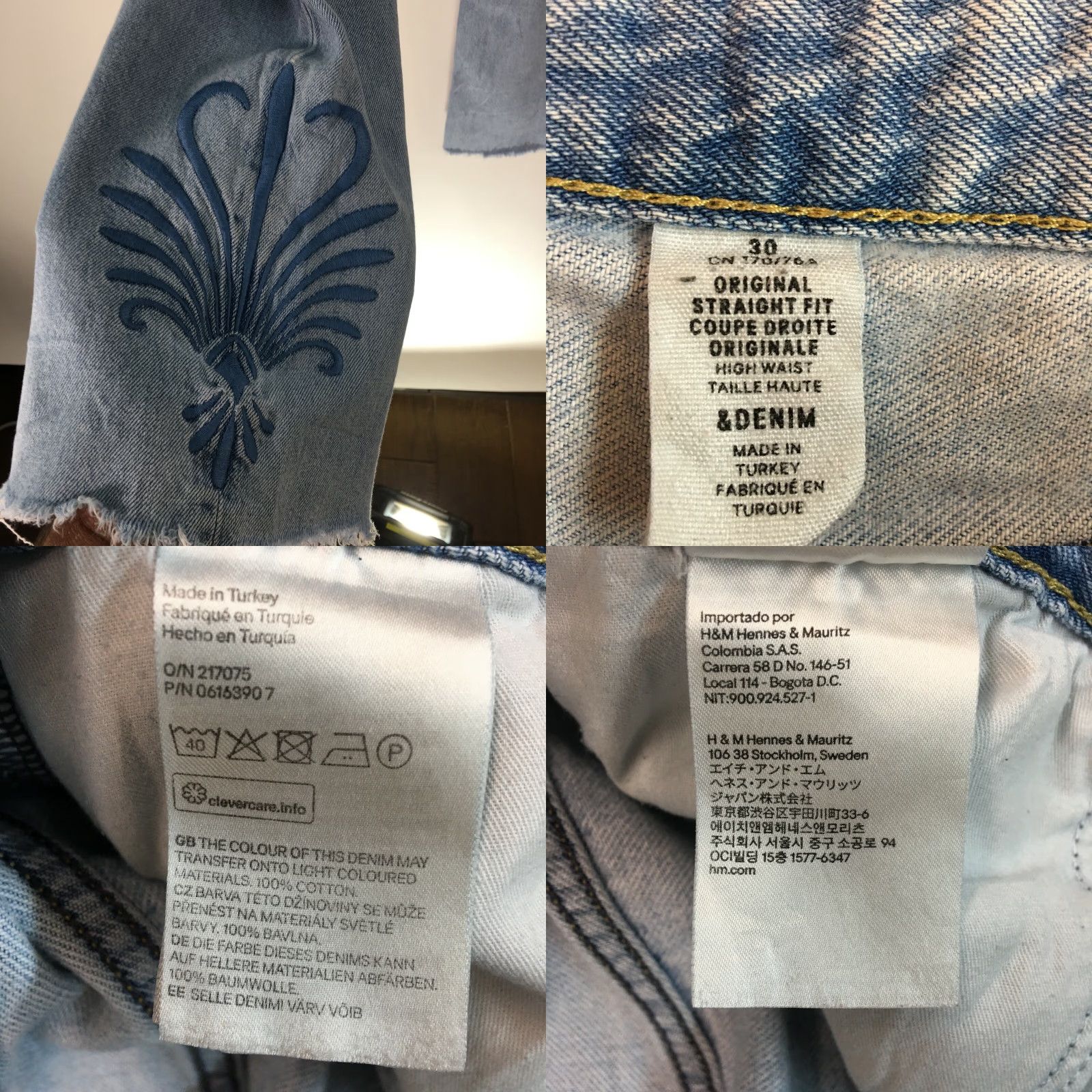 Denime &Denim Womens Straight Fit High Waist Button Fly Embroidered Blue Jeans Size 30 Size 30" / US 8 / IT 44 - 8 Thumbnail