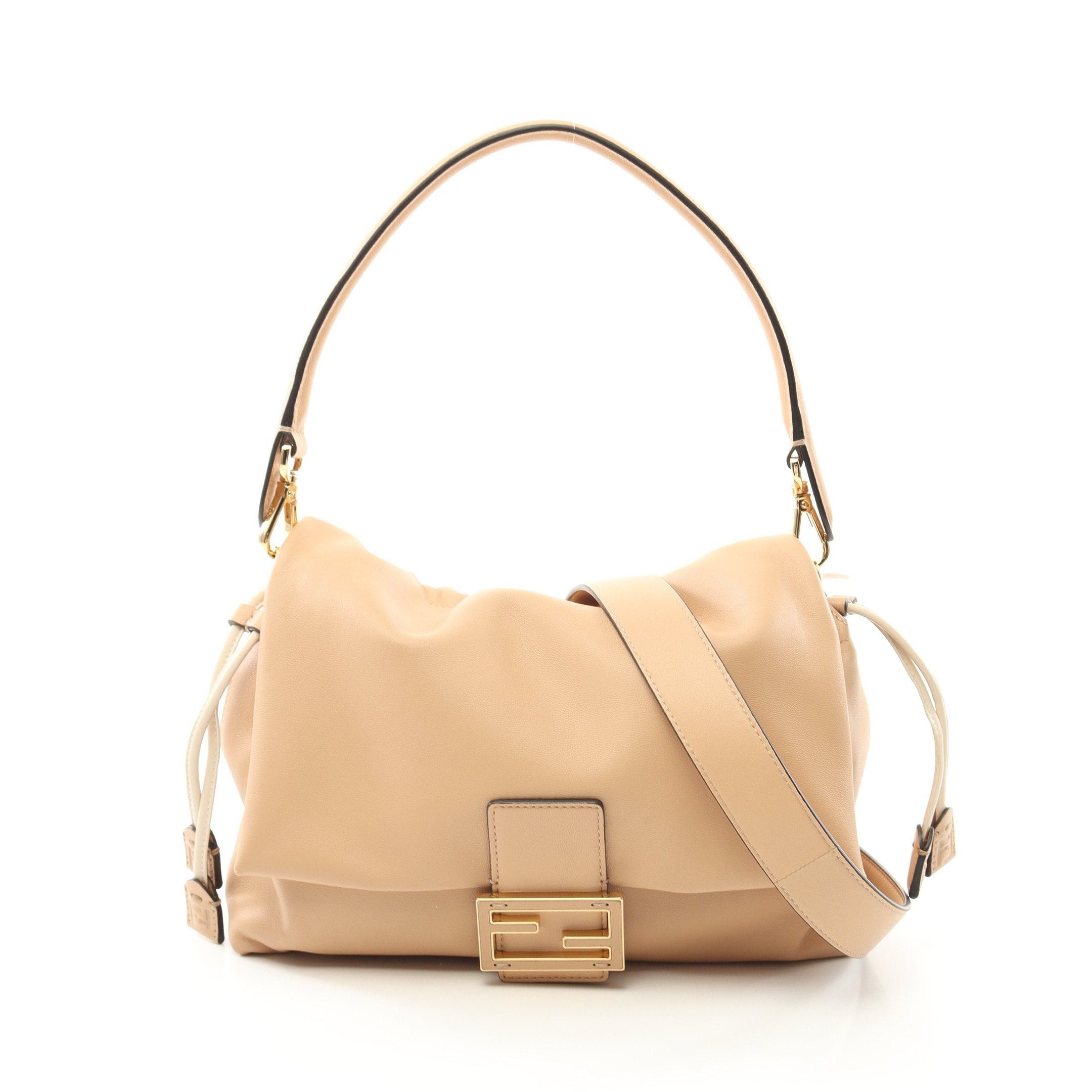 Fendi Mamma Bucket Medium One Shoulder Bag Leather Beige in Neutrals, Women's