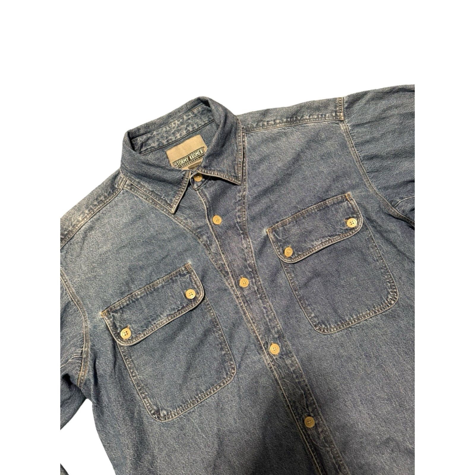 Vintage Stormy Kromer Denim Shirt Jacket Mens L Cotton Button Up Field Shacket HTF Denim Shirt Jacket L Blue Pockets Vintage? No (but vintage is No). Size US L / EU 52-54 / 3 - 3 Thumbnail