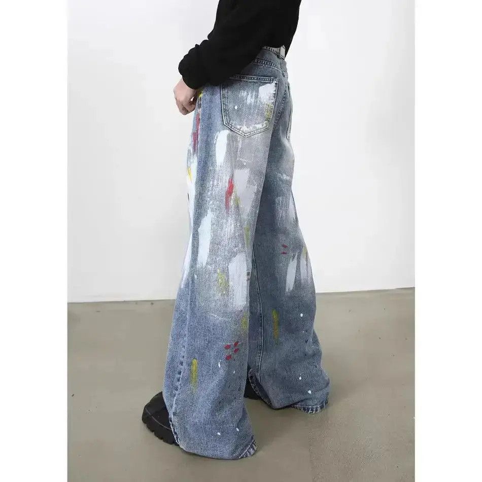 Japanese Brand Gangsta design graffiti jeans ins hip hop hipster trousers Size US 30 / EU 46 - 5 Thumbnail