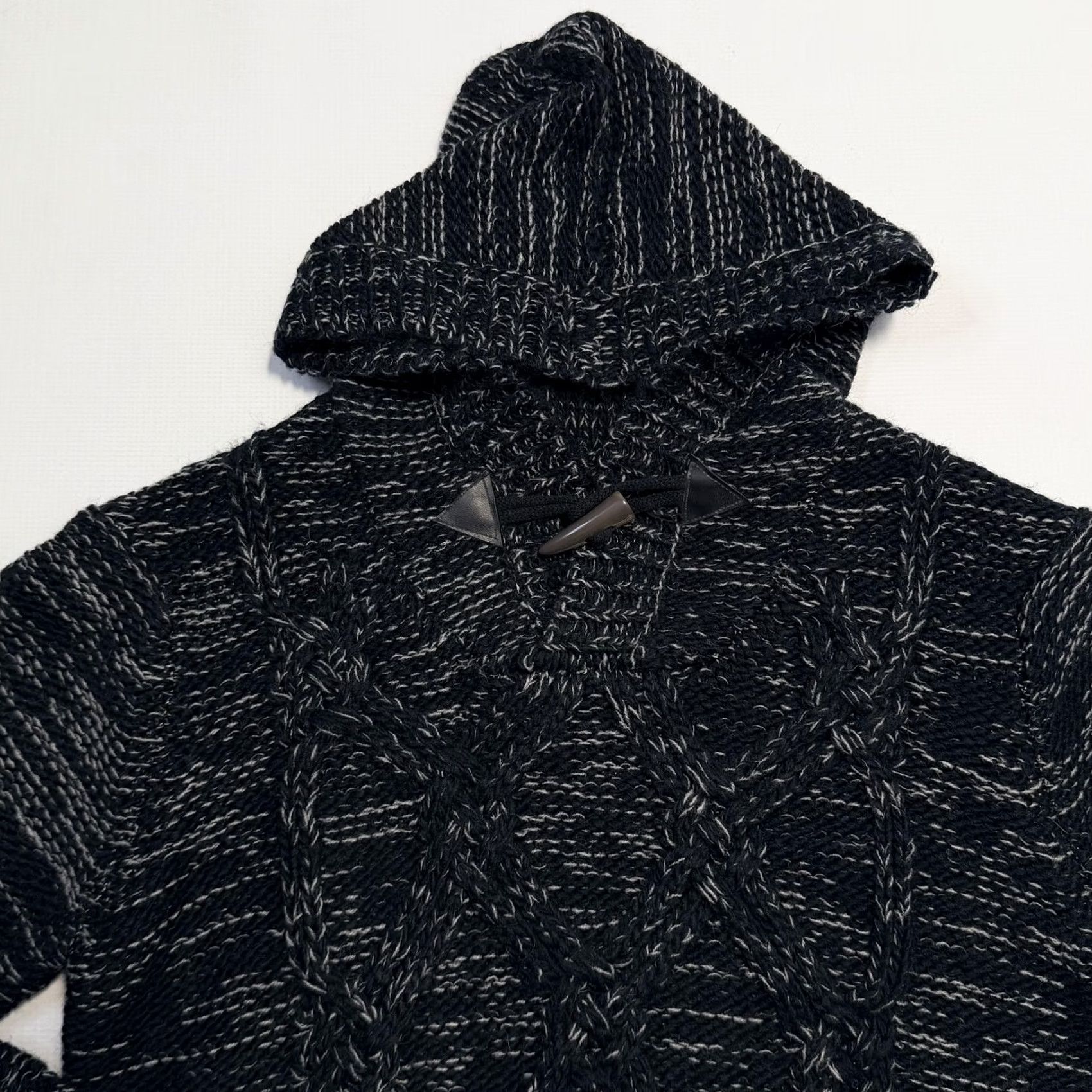 Vintage Projek Raw Mens Large Black Gray Hooded Cable-Knit Pullover Sweater Size US L / EU 52-54 / 3 - 2 Thumbnail