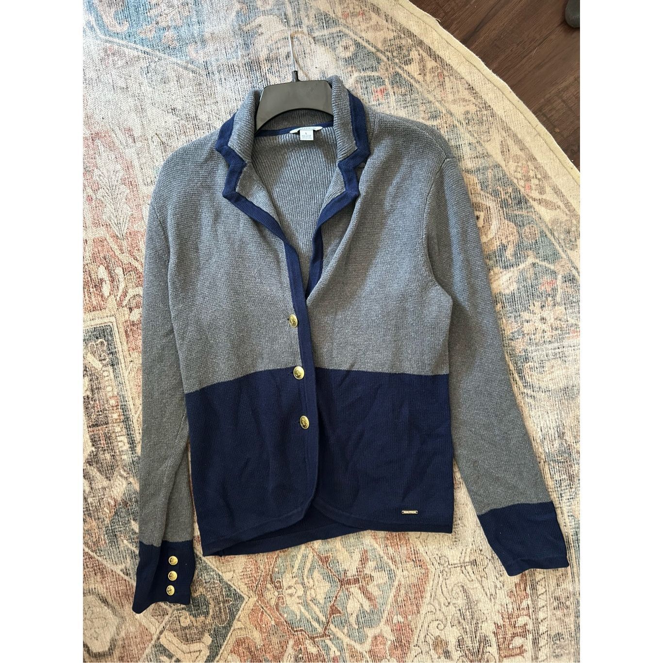 Nautica Nautica Navy Gray Colorblock Sweater Jacket Cardigan Gold Bu Size L / US 10 / IT 46 - 10 Thumbnail