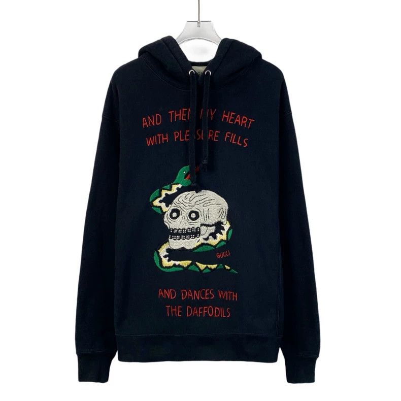 Gucci Gucci Black skull embroidered hooded drawstring cotton long Size US M / EU 48-50 / 2 - 1 Thumbnail