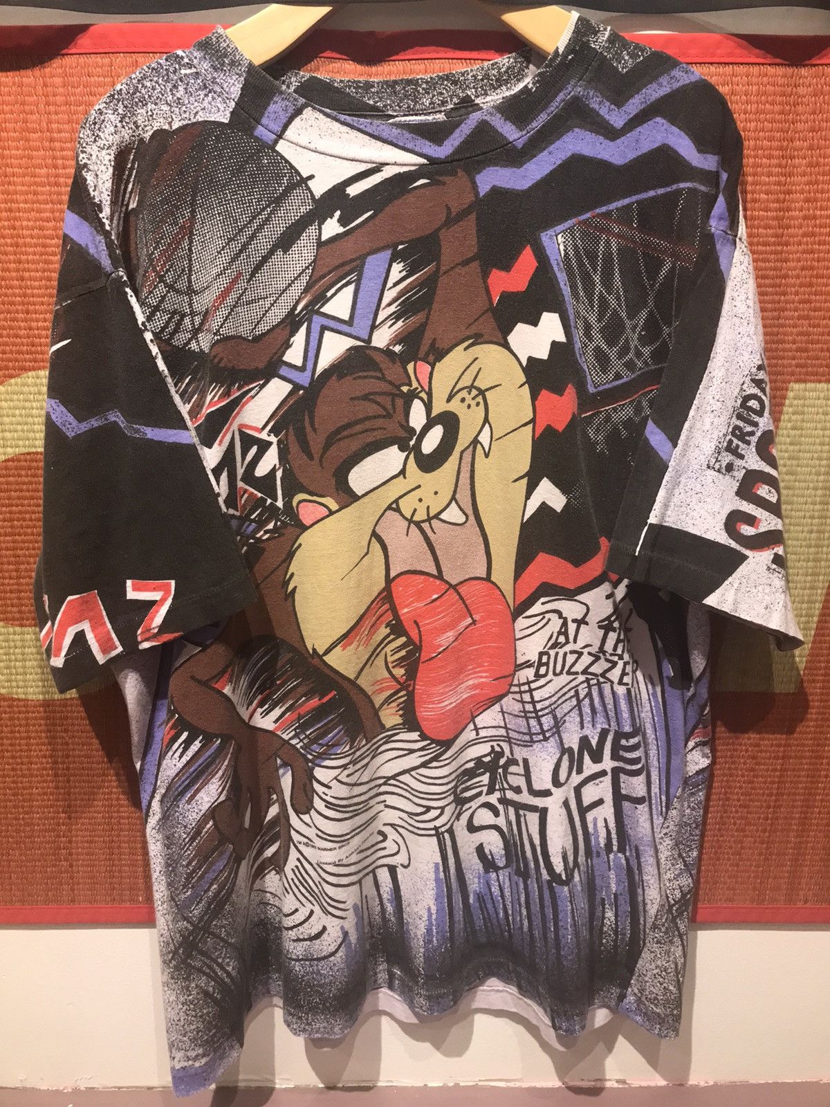 image of Cartoon Network x NBA 1993 Vintage Taz Looney Tunes Cartoon Aop All Over Print in Black (Size XL)