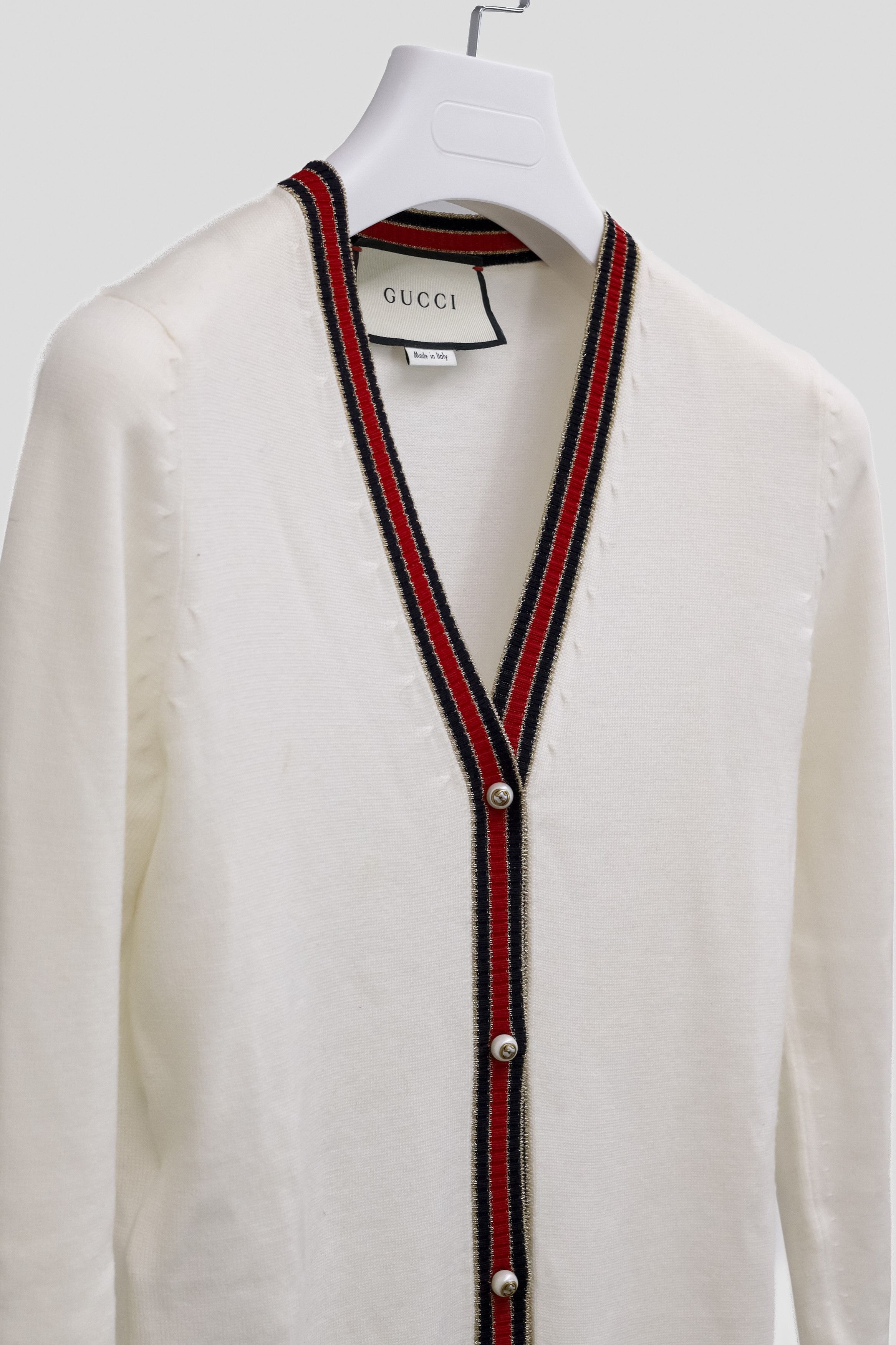 Gucci Cream Knit Pearl Cardigan