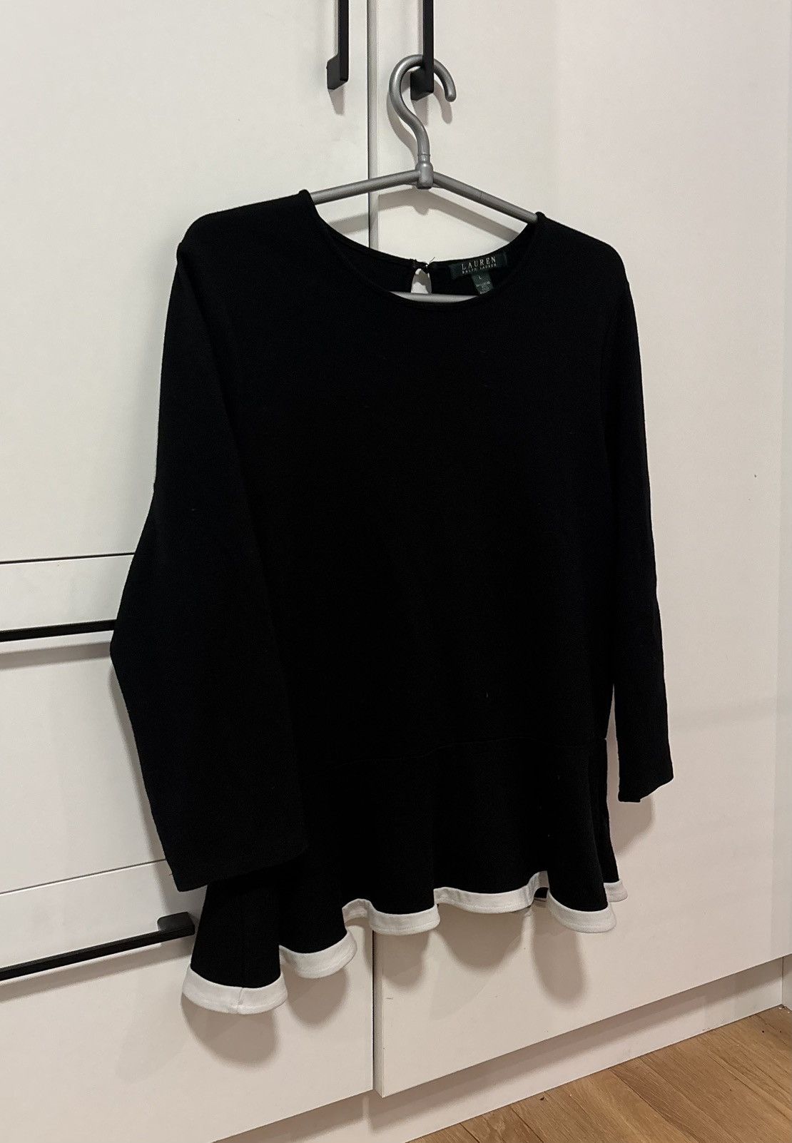 Polo Ralph Lauren Lauren by Ralph Lauren Peplum Knit Top Black/White Size L Size L / US 10 / IT 46 - 3 Thumbnail