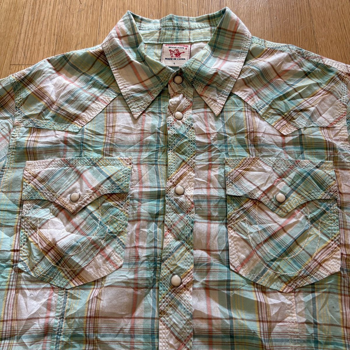 True Religion VINTAGE True Religion Green and White Plaid Button Up Size US L / EU 52-54 / 3 - 2 Thumbnail