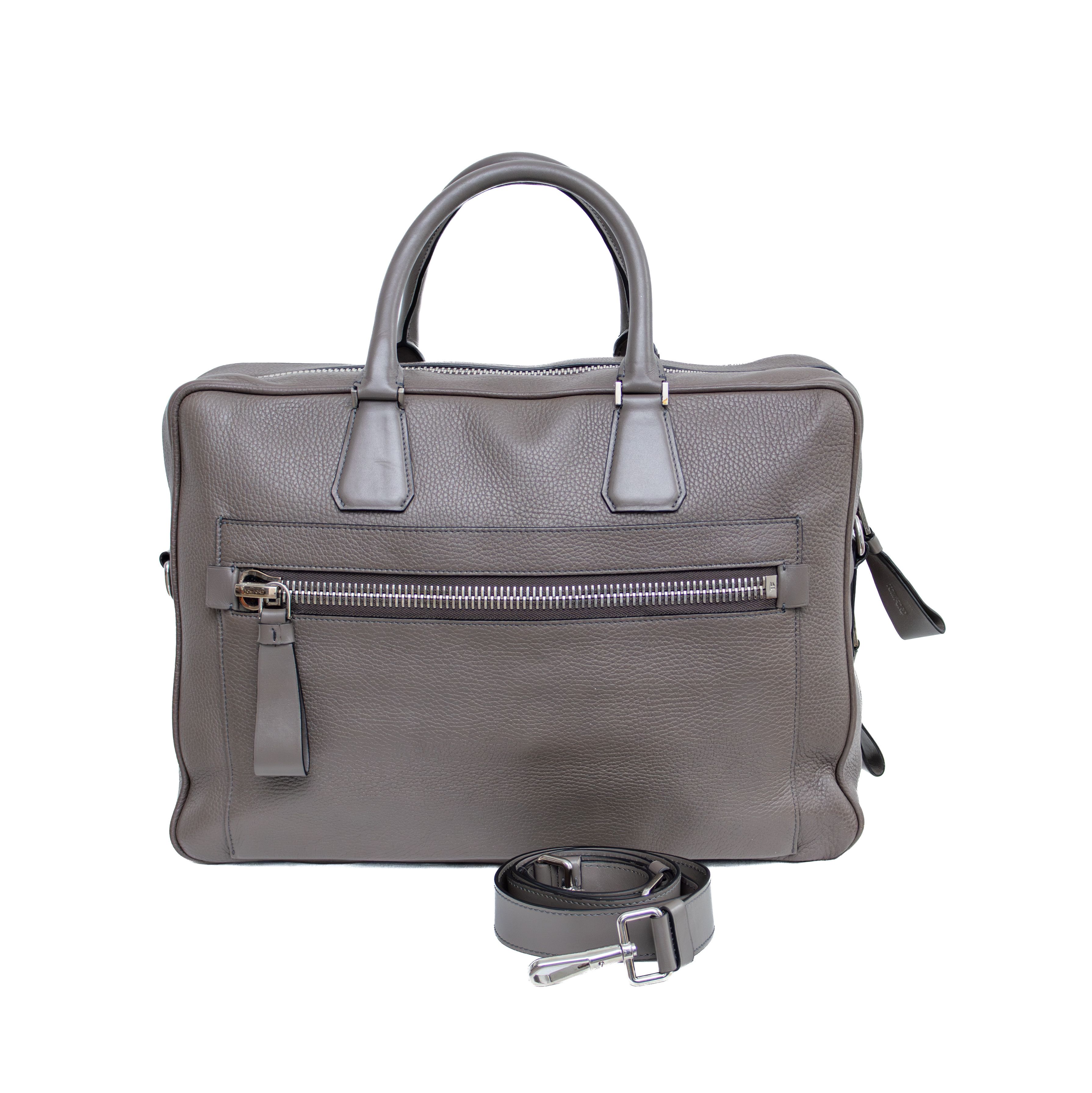 Tom Ford Tom Ford BuckleyGrey Pebbled Leather Briefcase Business Bag Size ONE SIZE - 1 Thumbnail