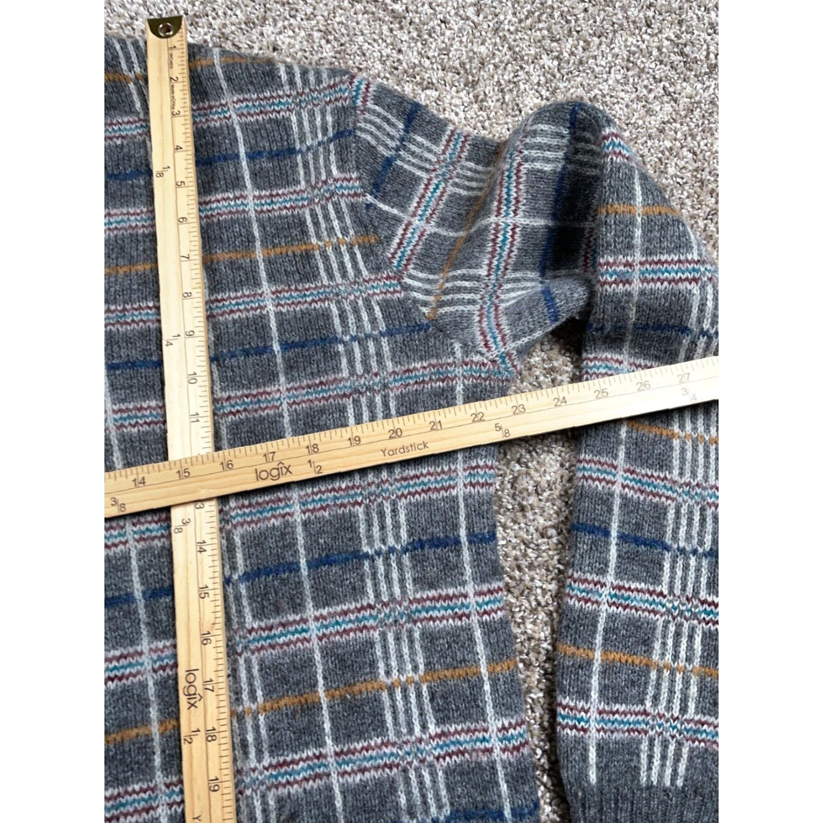 Vintage VINTAGE Le Tigre Sweater Adult 2XL Tall Gray Wool Blend V-Neck Check Heavyweight 80s Mens Size US XXL / EU 58 / 5 - 6 Thumbnail