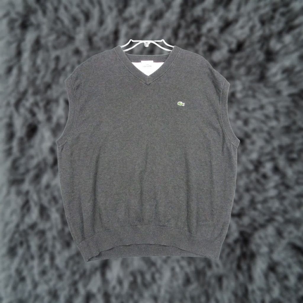 Lacoste Lacoste Mens Vest 3XL Gray Sleeveless V-Neck Cotton Knit Pullover Croc Big & Tall Size US XXL / EU 58 / 5 - 1 Thumbnail
