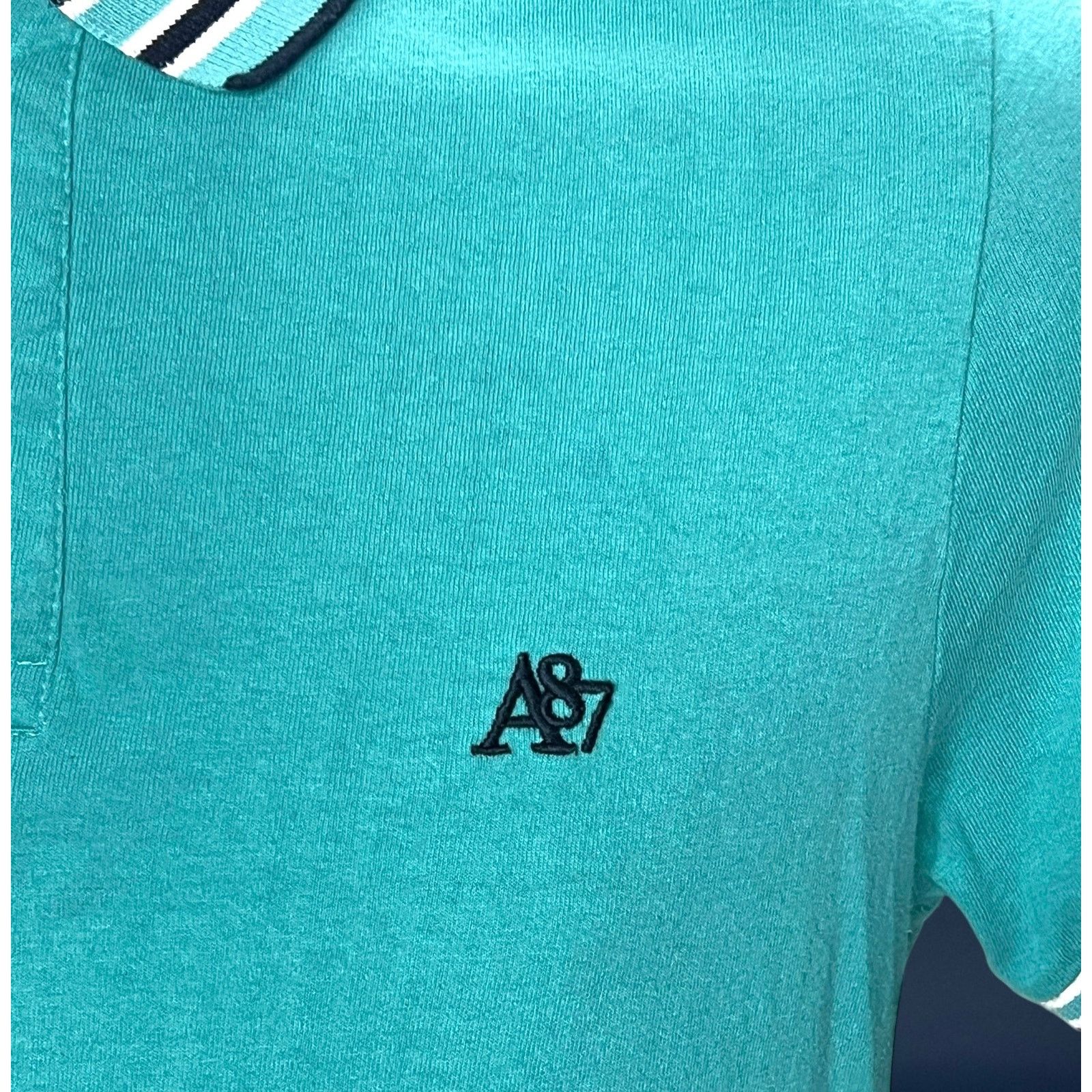 Aeropostale Aeropostale Men Polo Shirt Teal Blue Striped Collar A87 Logo Size US S / EU 44-46 / 1 - 6 Thumbnail