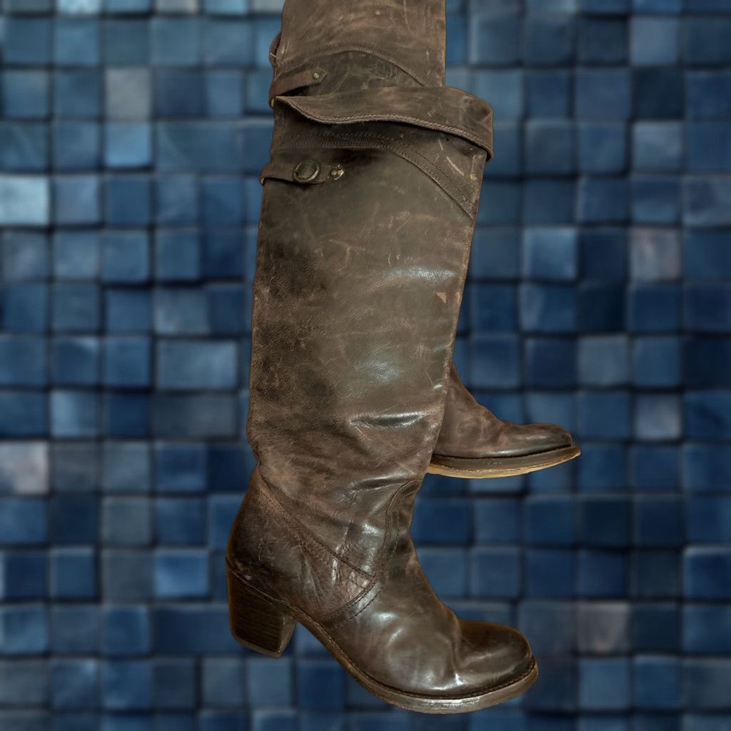 Frye Boots Womens Brown Distressed Leather Heel Shoes Extra Large 6.5 B