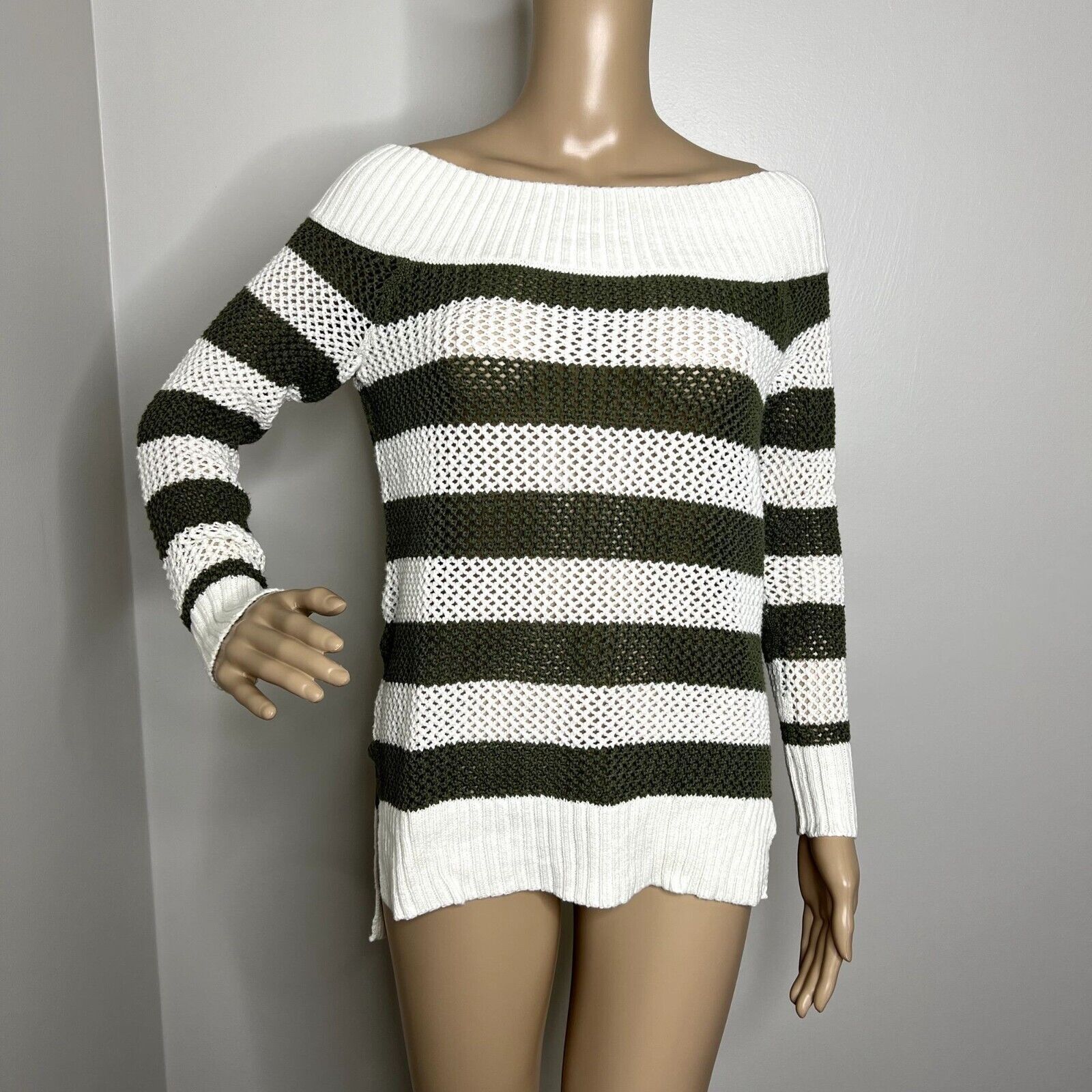 Other Aerie Green Striped Knit Sweater Size M / US 6-8 / IT 42-44 - 8 Thumbnail