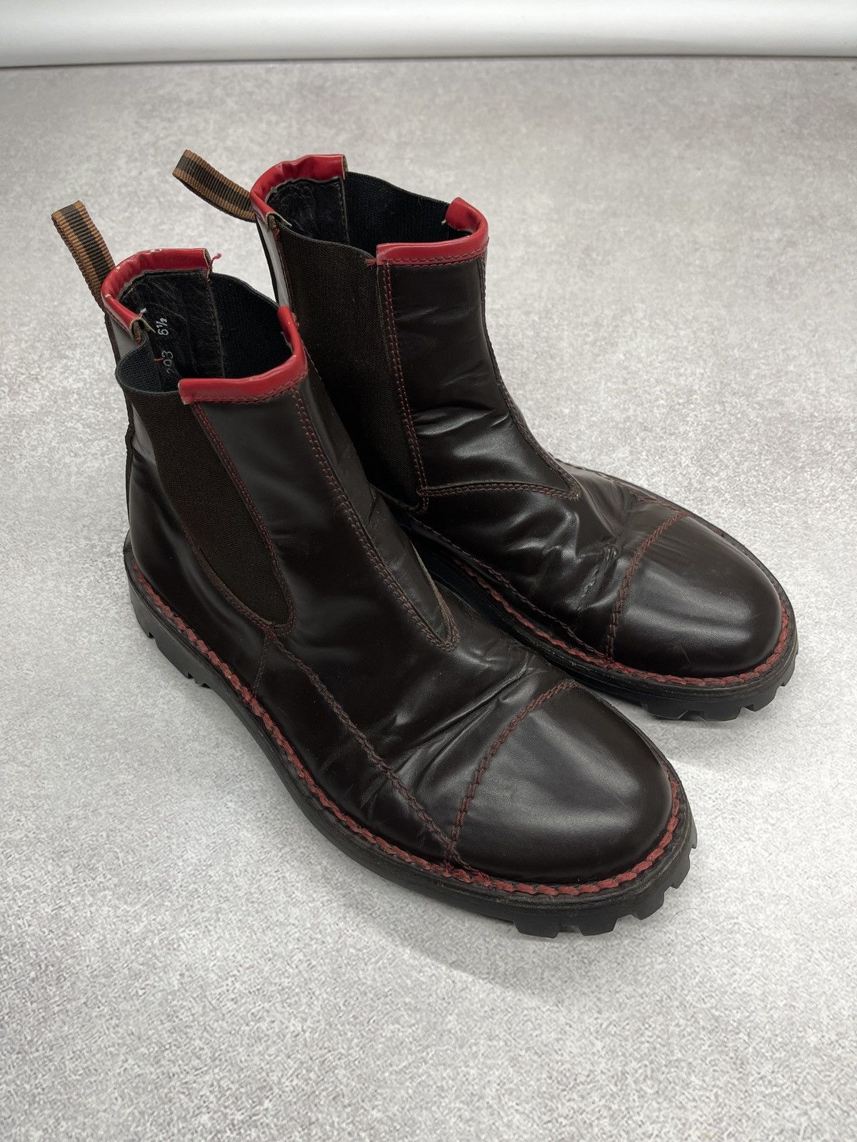 Miu Miu Vintage Womens Miu Miu Brown Red Seams Ankle Leather Boots Size US 9 / IT 39 - 2 Thumbnail