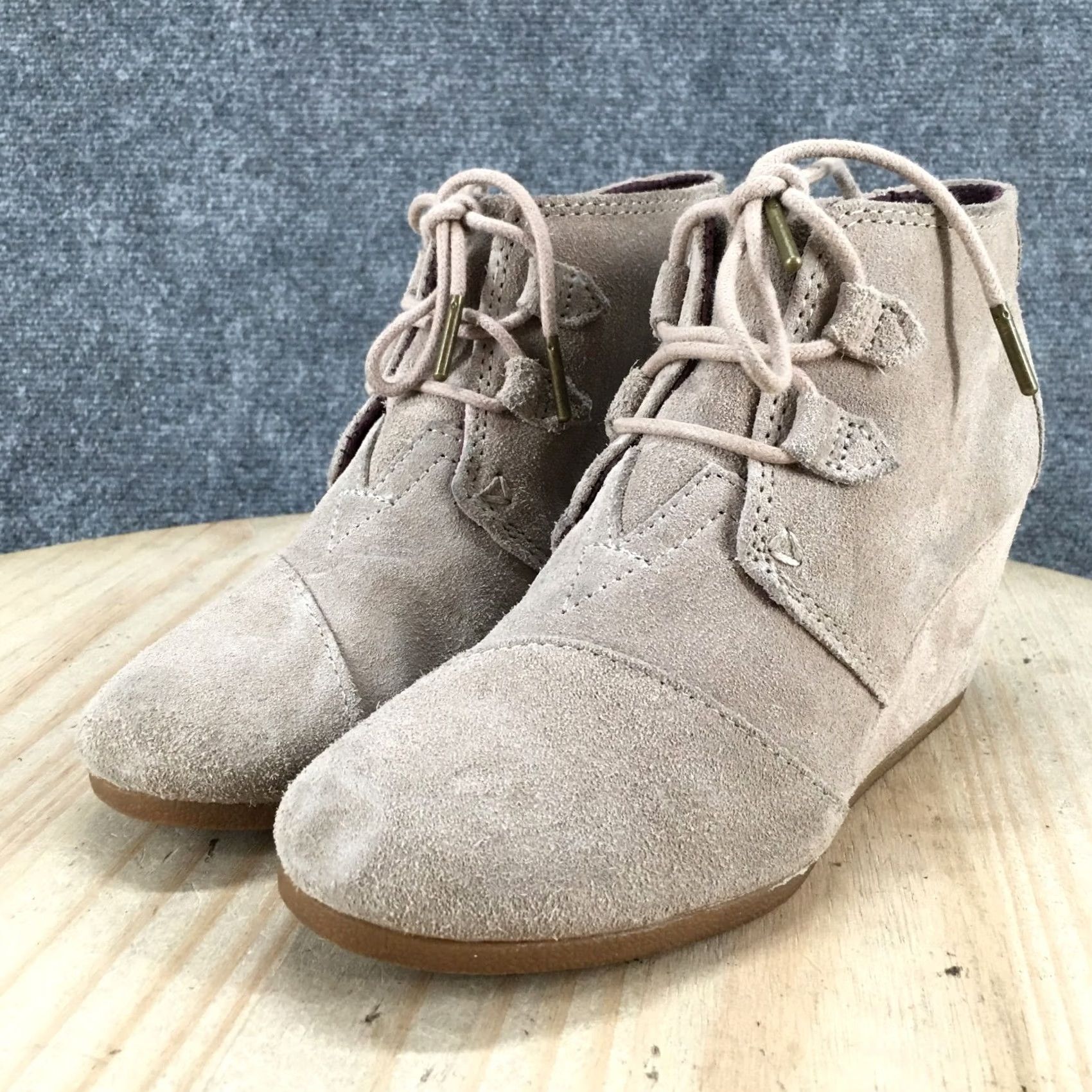 Toms TOMS Boots Women's 7 Wedge Desert Ankle Bootie Lace Up Brown Suede Comfort Casual Shoe Shoes Size US 7 / IT 37 - 7 Thumbnail