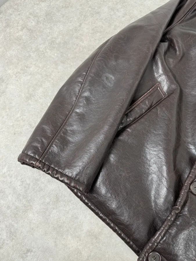 Armani 2000s Armani Buttoned Faux Leather Collar Brown Jacket Size US L / EU 52-54 / 3 - 7 Thumbnail