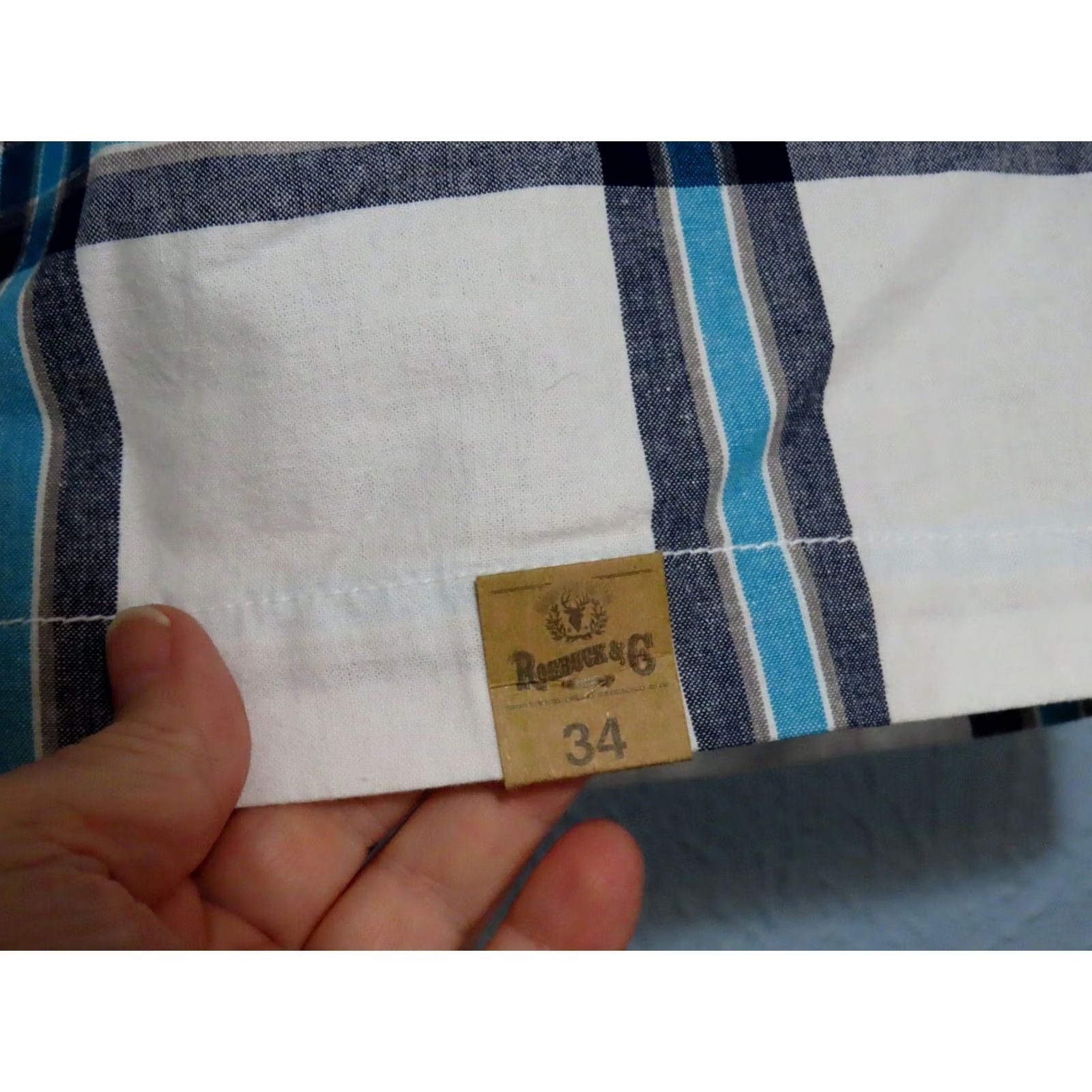 Vintage VINTAGE Roebuck & Co. Young Men's 34 Flat Front White Shorts Blue & Gray Striped NWT Size US 34 / EU 50 - 5 Thumbnail