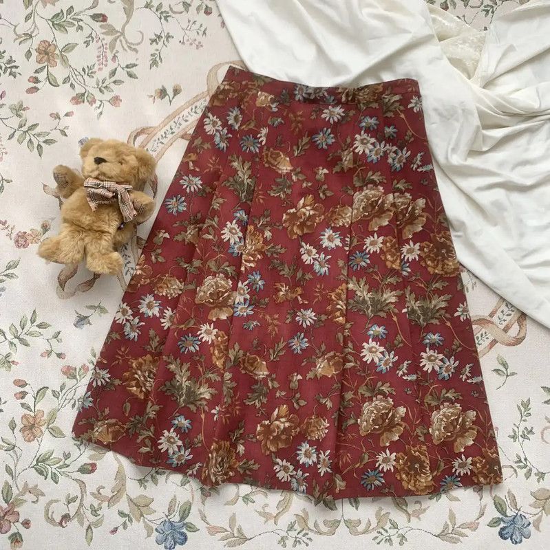 Burberry Burberry Red Floral Wool Skirt Size 23" - 1 Thumbnail