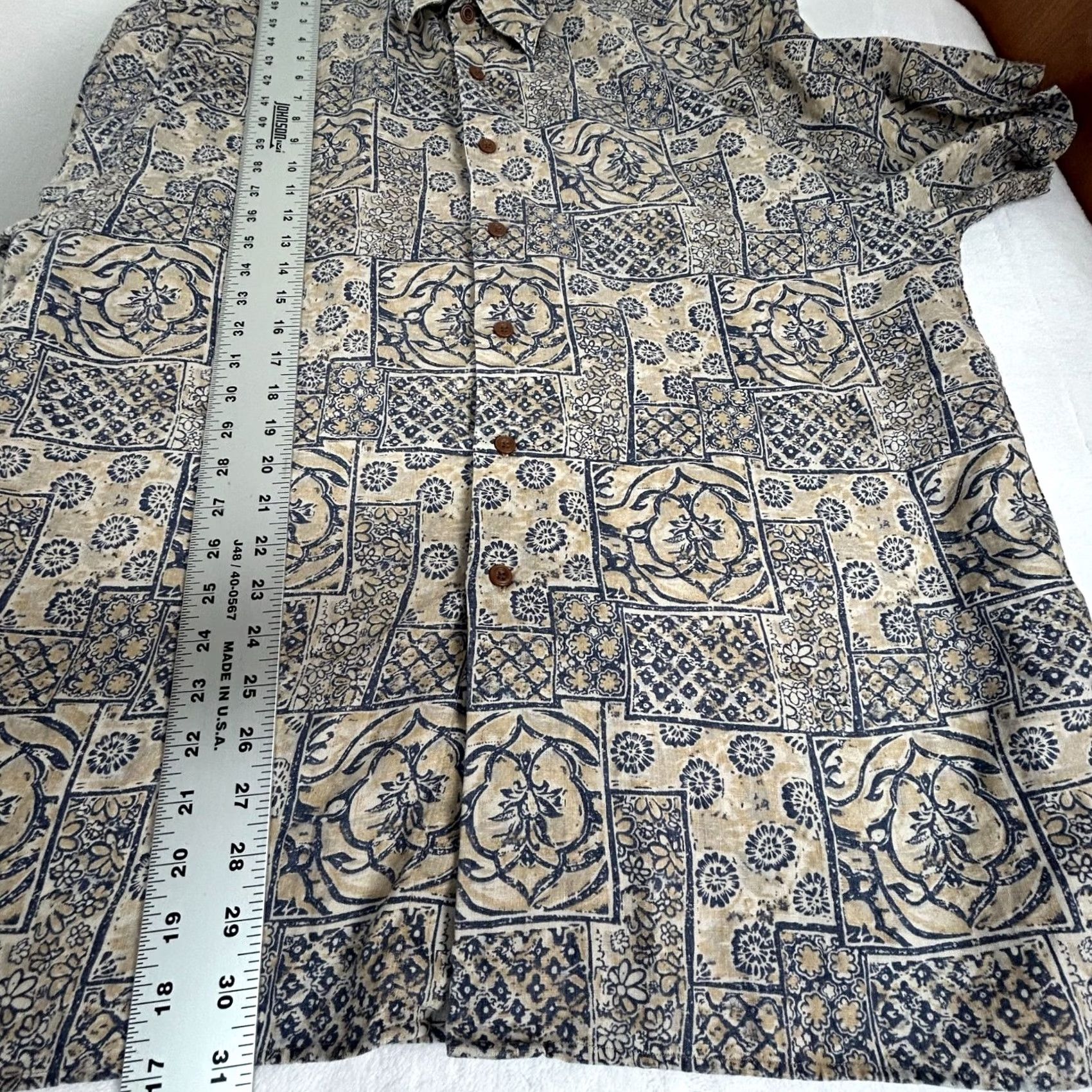 Eddie Bauer Eddie Bauer Button-Up Shirt Short Sleeve Floral Linen Hawaiian Large Mens Blue 52in Chest Size US L / EU 52-54 / 3 - 8 Thumbnail