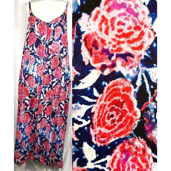image of 42 Fuzzi Italy Jersey Tank Dress Impressionistic Floral Rose, Women's (Size Medium)