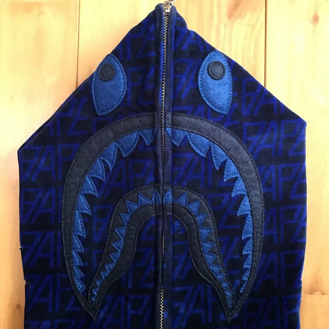 Bape BAPE Logo Monogram Velour Shark Full Zip Hoodie APE Size US S / EU 44-46 / 1 - 2 Thumbnail