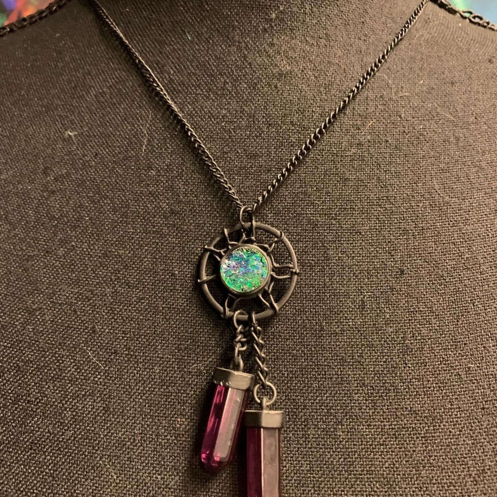 Designer Purple and Green gothic Necklace with Turquoise Pendant Size ONE SIZE - 1 Thumbnail