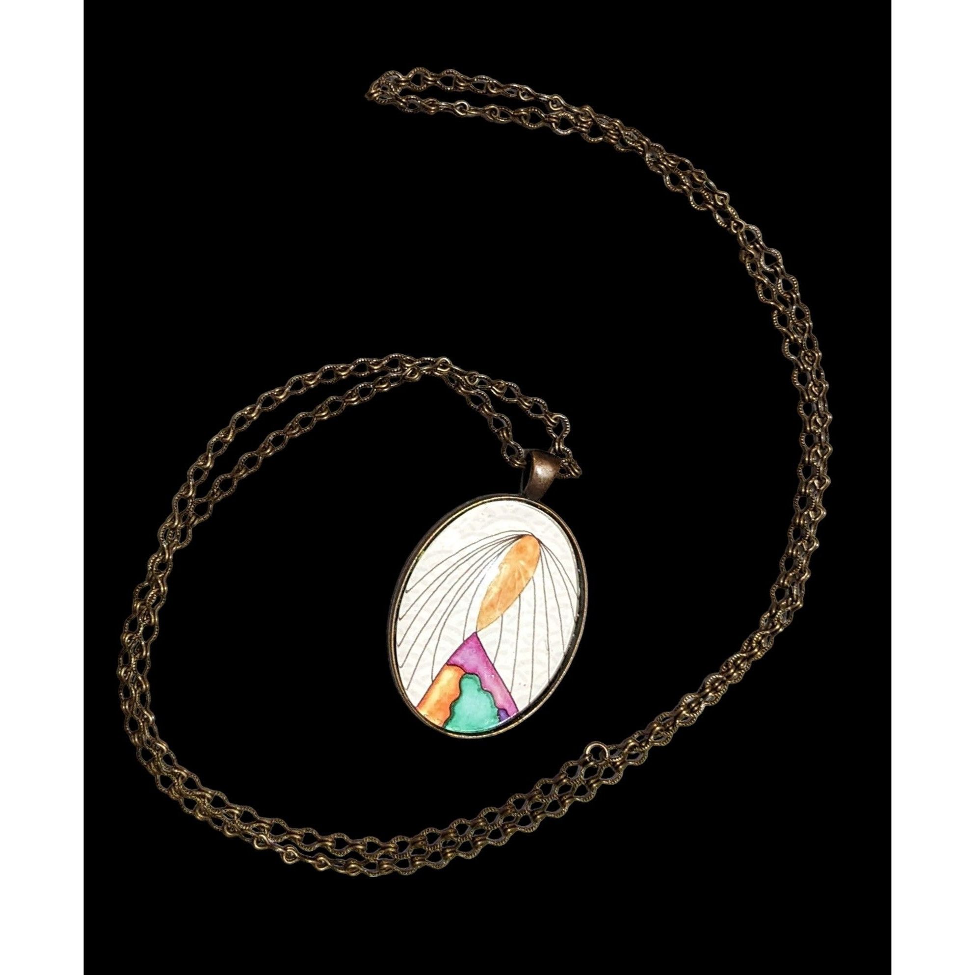 Other Abstract Art Print Oval Pendant Necklace Size ONE SIZE - 1 Thumbnail