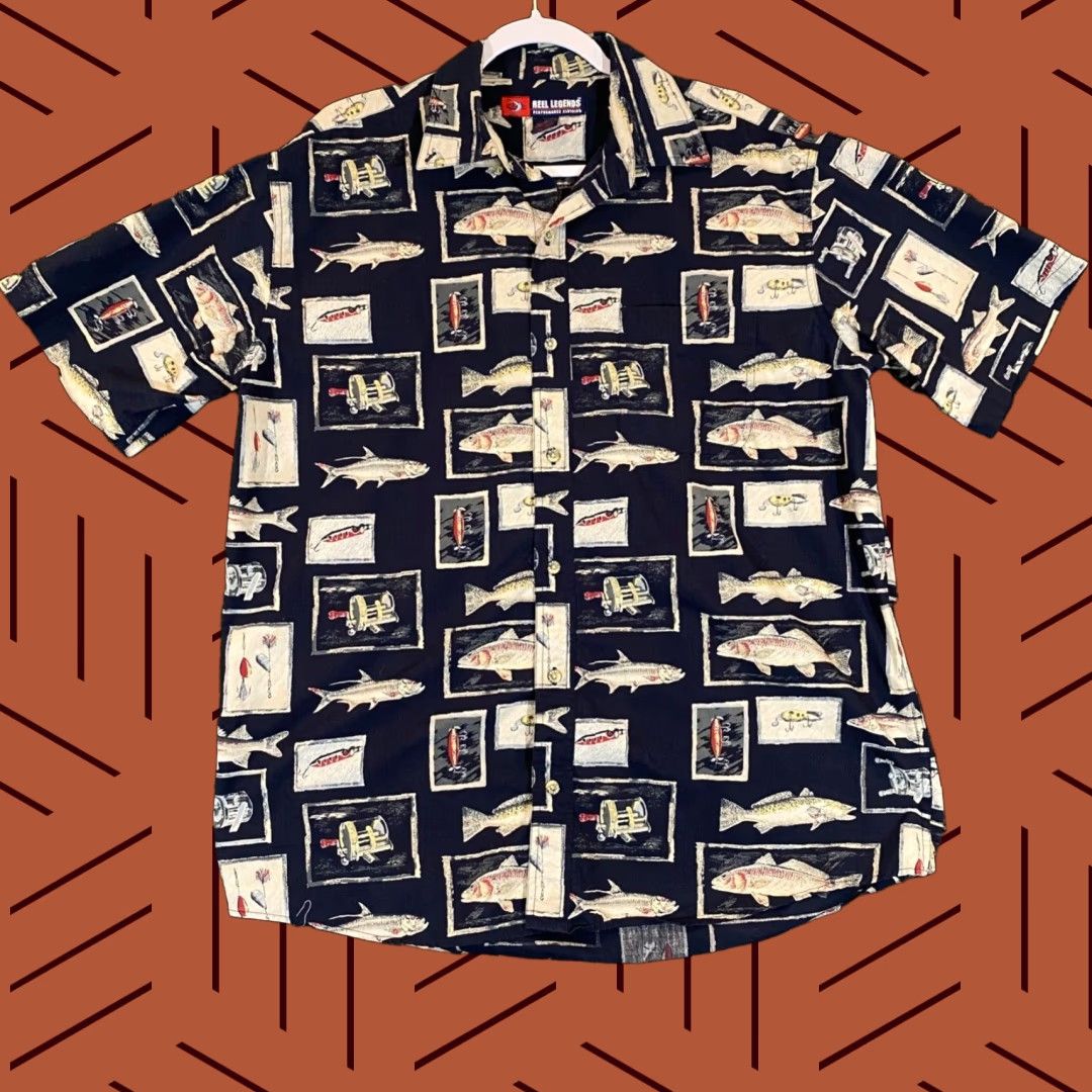 Vintage Reel Legends Shirt Mens Medium Blue Fish Button Up Fishing S/S Performance Size US M / EU 48-50 / 2 - 1 Thumbnail