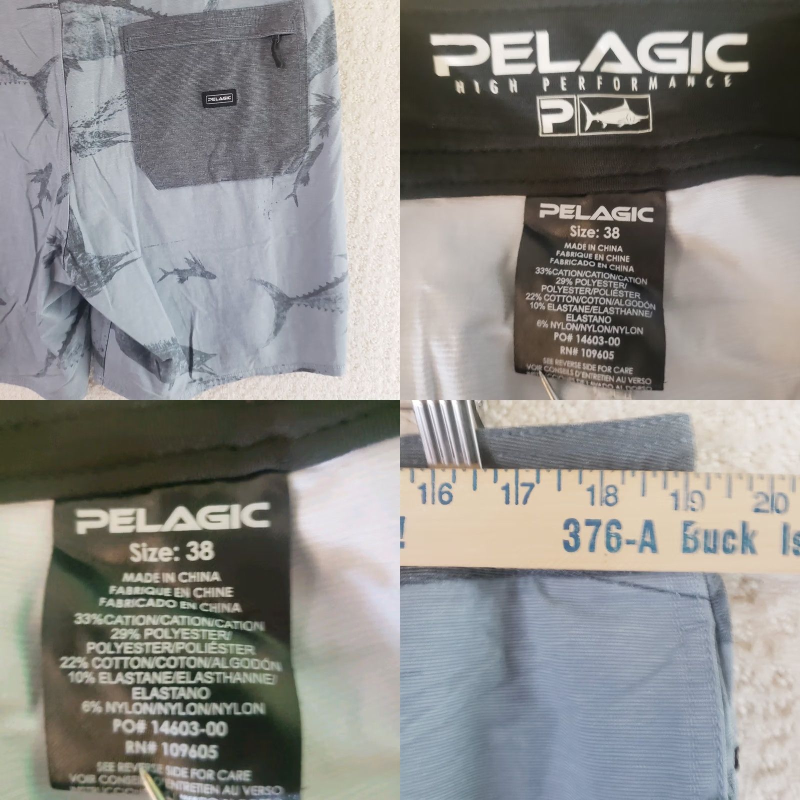 Vintage PELAGIC Board Shorts Men 38x8 Blue Fish Print Camouflage Swim Surf Flex Size US 38 / EU 54 - 10 Thumbnail