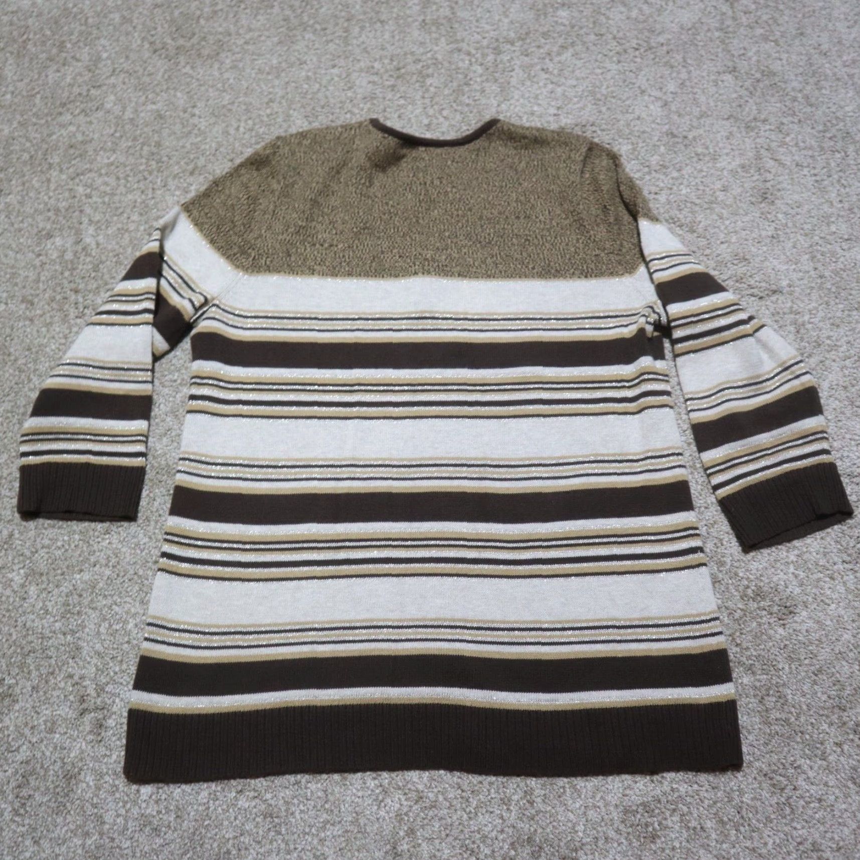 Liz Claiborne Liz Claiborne Shirt Women's Large Brown Striped Lightweight Knit Sweater Silk Cotton Size L / US 10 / IT 46 - 7 Thumbnail