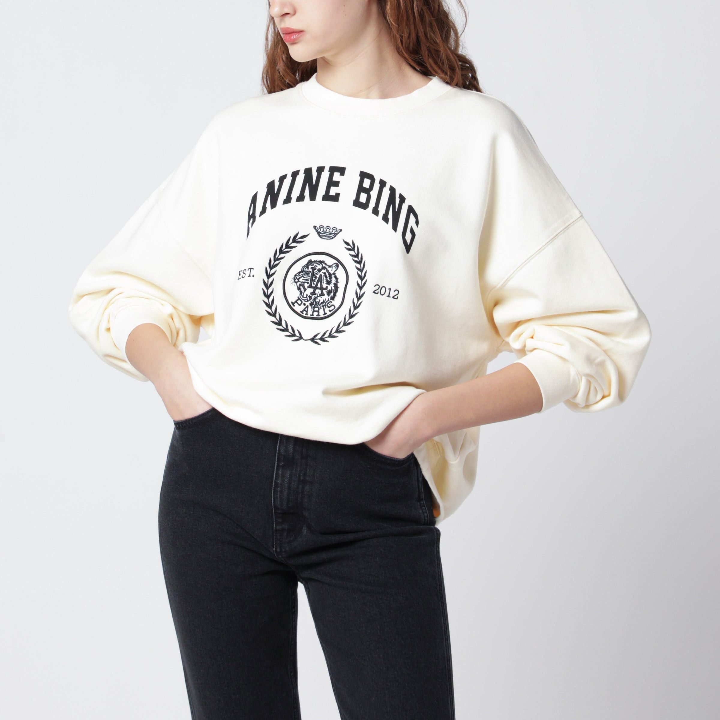 Anine Bing Anine Bing Miles Collegiate Cream Sweatshirt Size S / US 4 / IT 40 - 1 Thumbnail