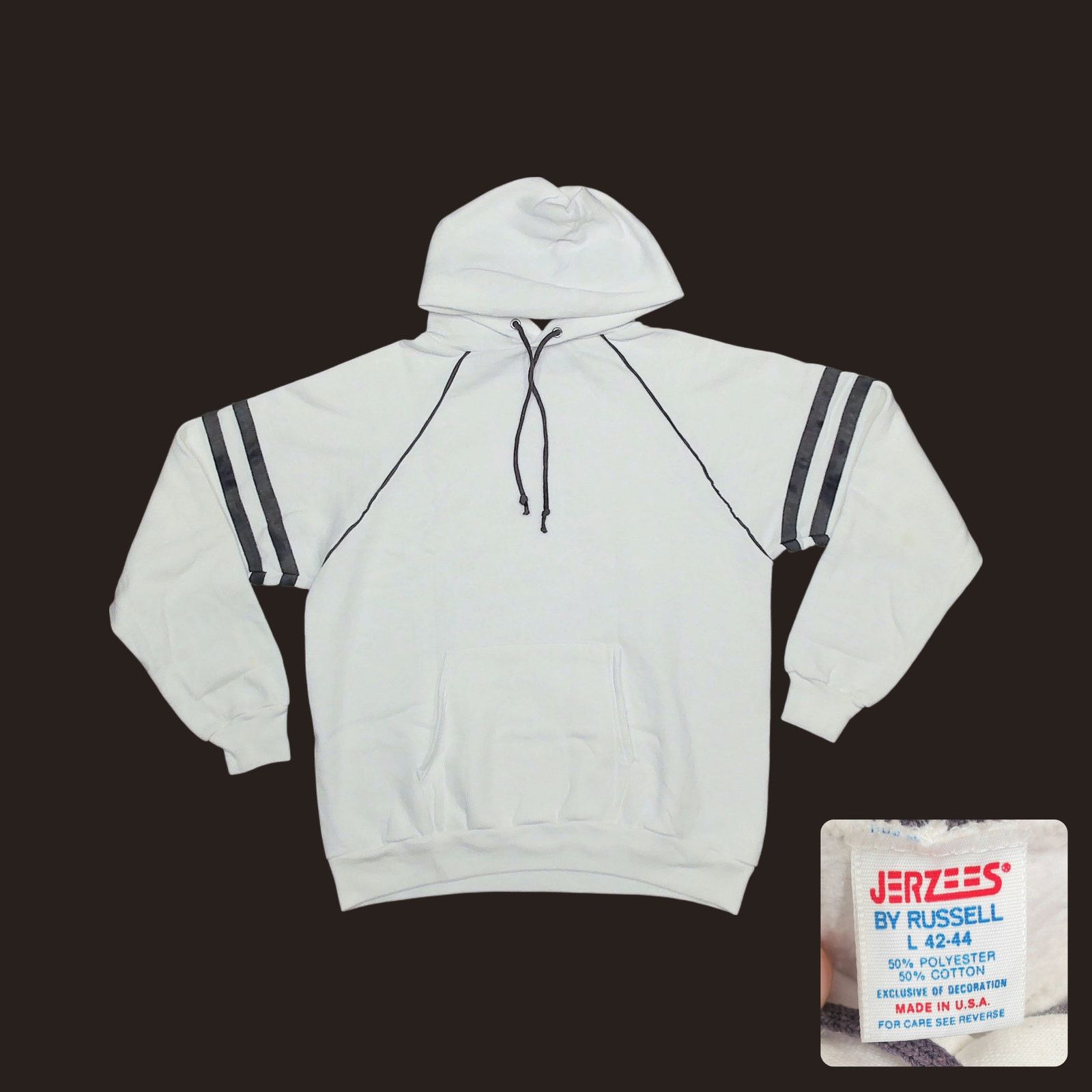 Jerzees 70s Jerzees by Russell Oversized Raglan Striped Hoodie Size L / US 10 / IT 46 - 1 Thumbnail